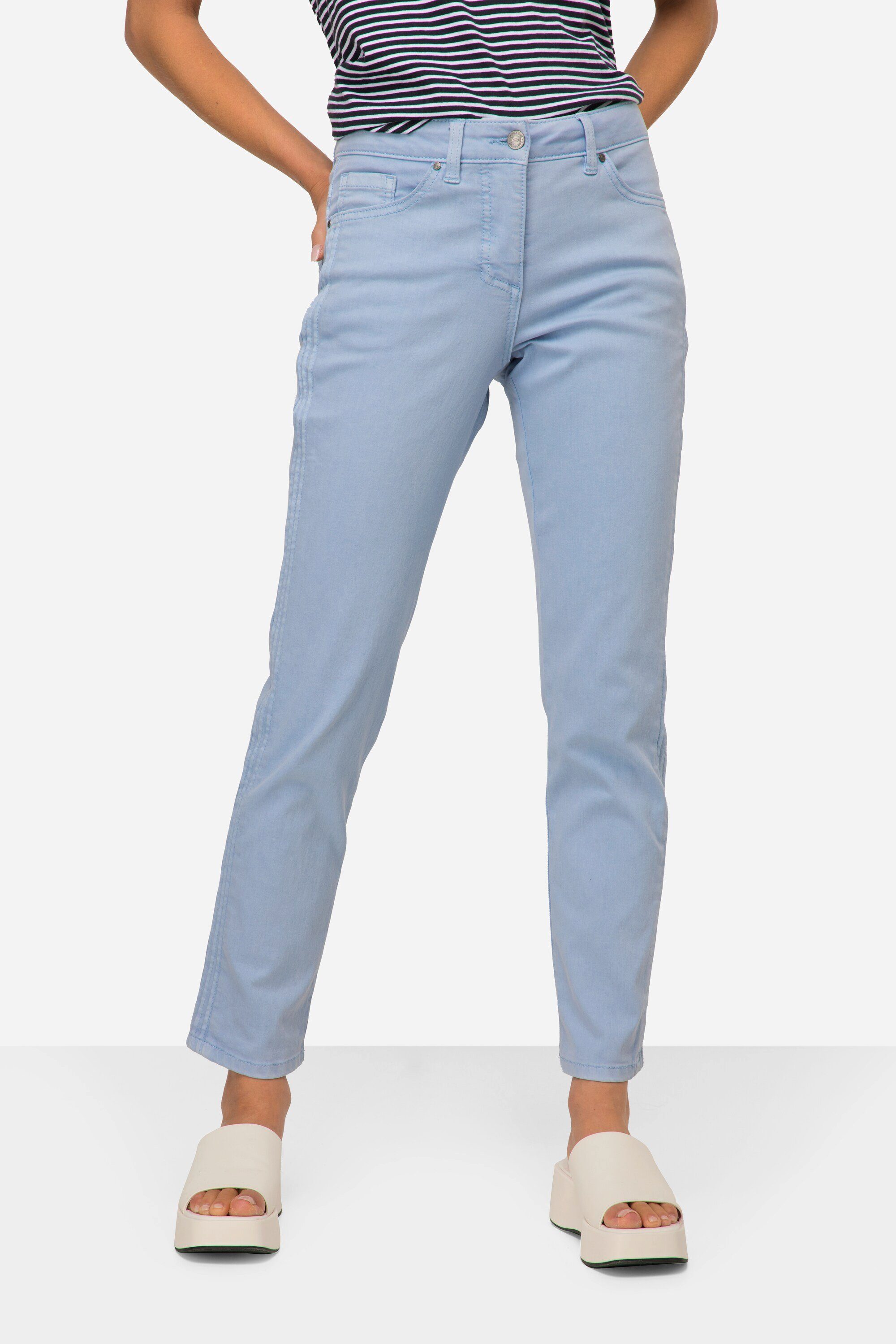 Laurasøn 5-Pocket-Jeans Jeans Tina gerade Passform seitliche Zierfalten hellblau