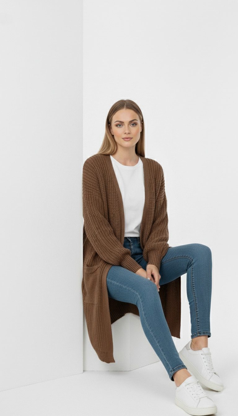 Kendindza Collection Cardigan Cardigan Damen Knielang Oversize Strickjacke günstig online kaufen