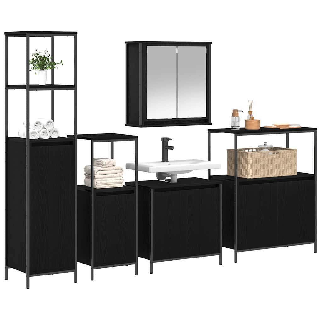 vidaXL Badezimmerspiegelschrank Badezimmermöbel-Set 5 stk. Schwarz Eichen-Optik (5-St)