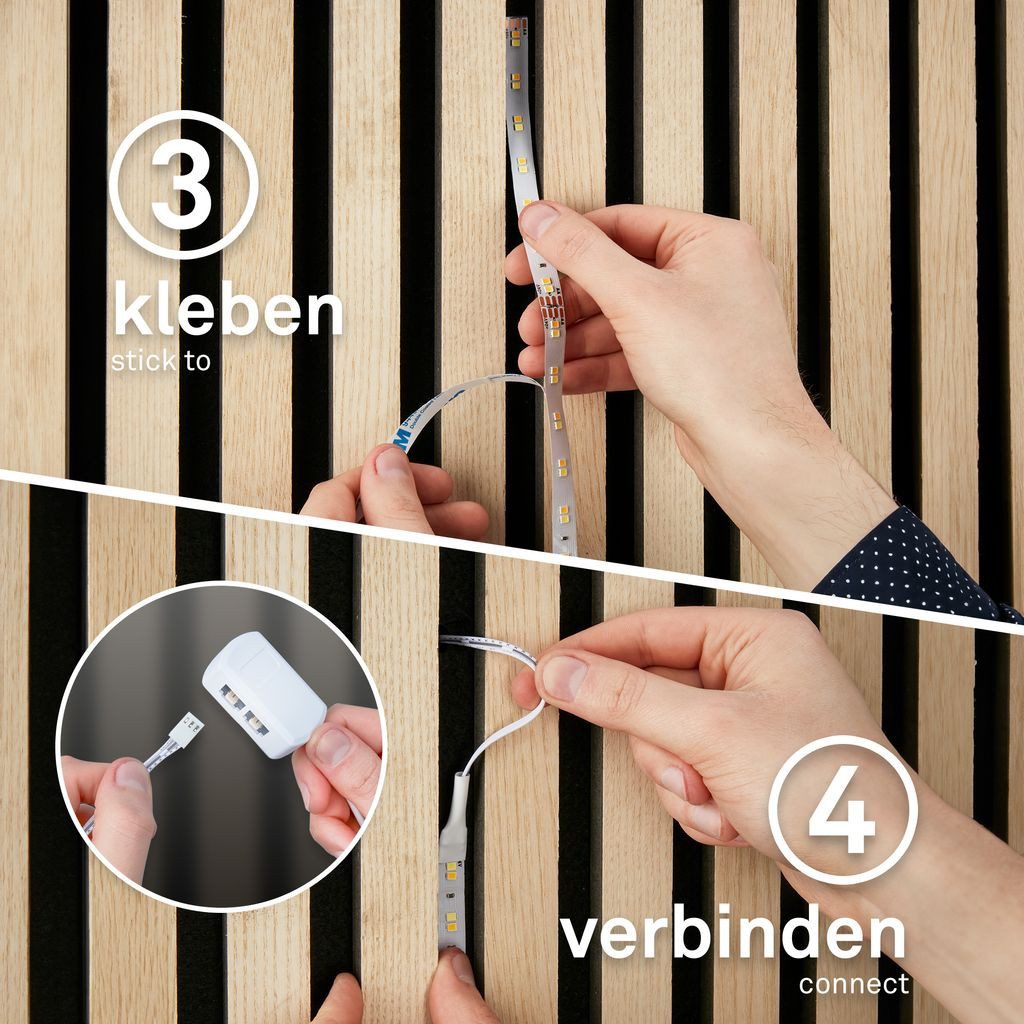 Briloner Leuchten Schrankleuchte 8018147, LED fest integriert, 2700K - Extra-Warmweiß, LED Strip 2,6m Weiß 24V Zubehör Akustikpaneele Wohnzimmer Flur