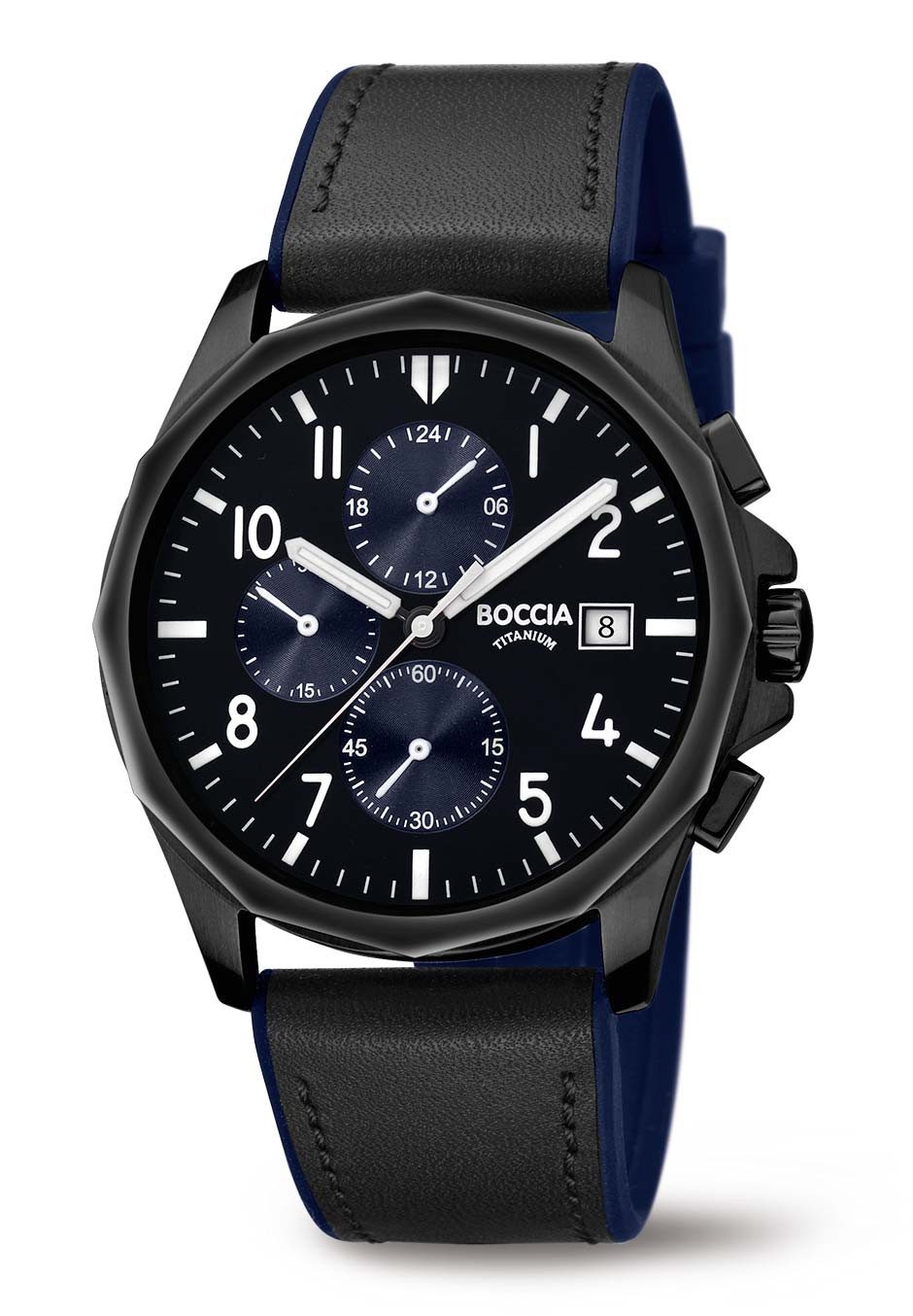 Boccia Chronograph, 12-Stunden-Zifferblatt, Chronograph, Datumsanzeige, Leuchtindizes