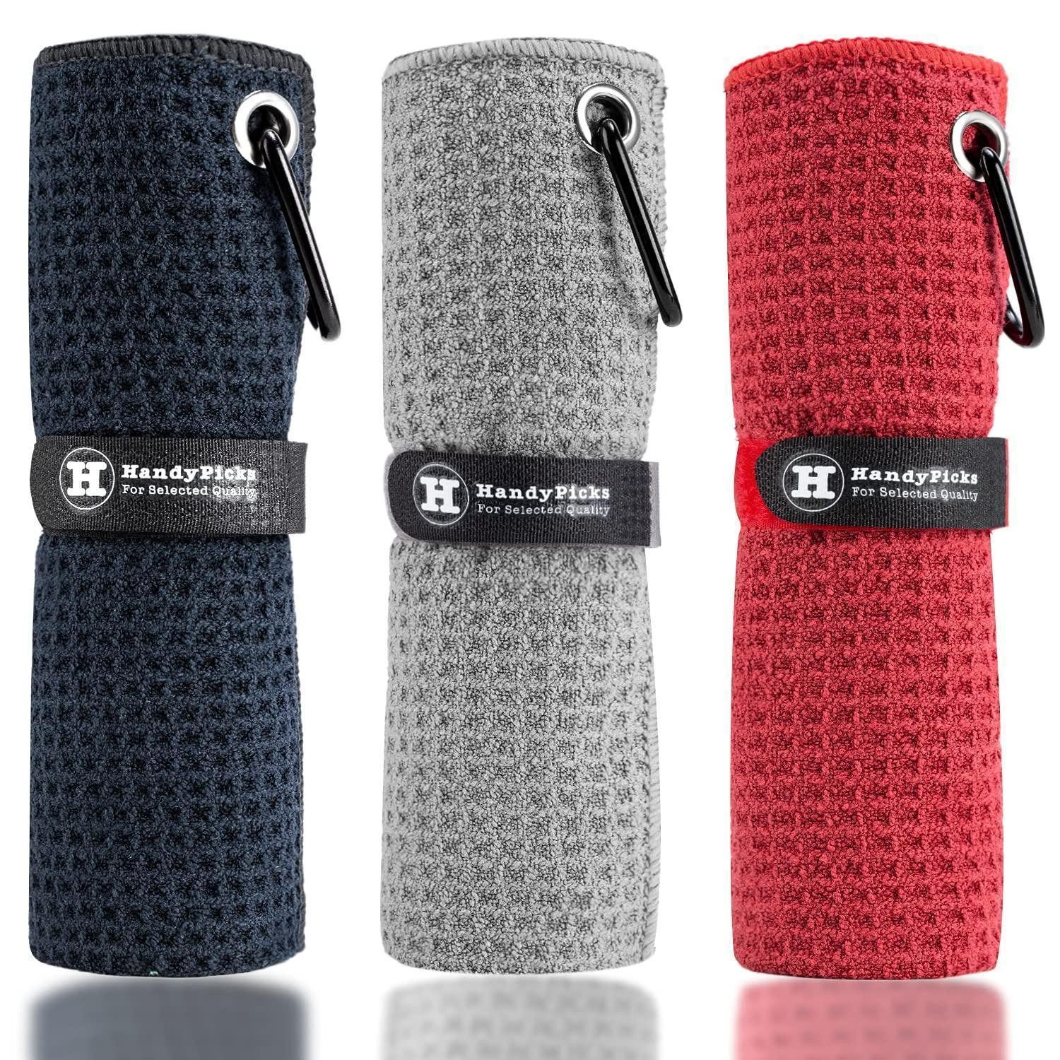 LuxusKollektion Sporthandtuch Golf-Handtuch Mikrofaser Waffelmuster 40x40cm m.Clip, (3-St)