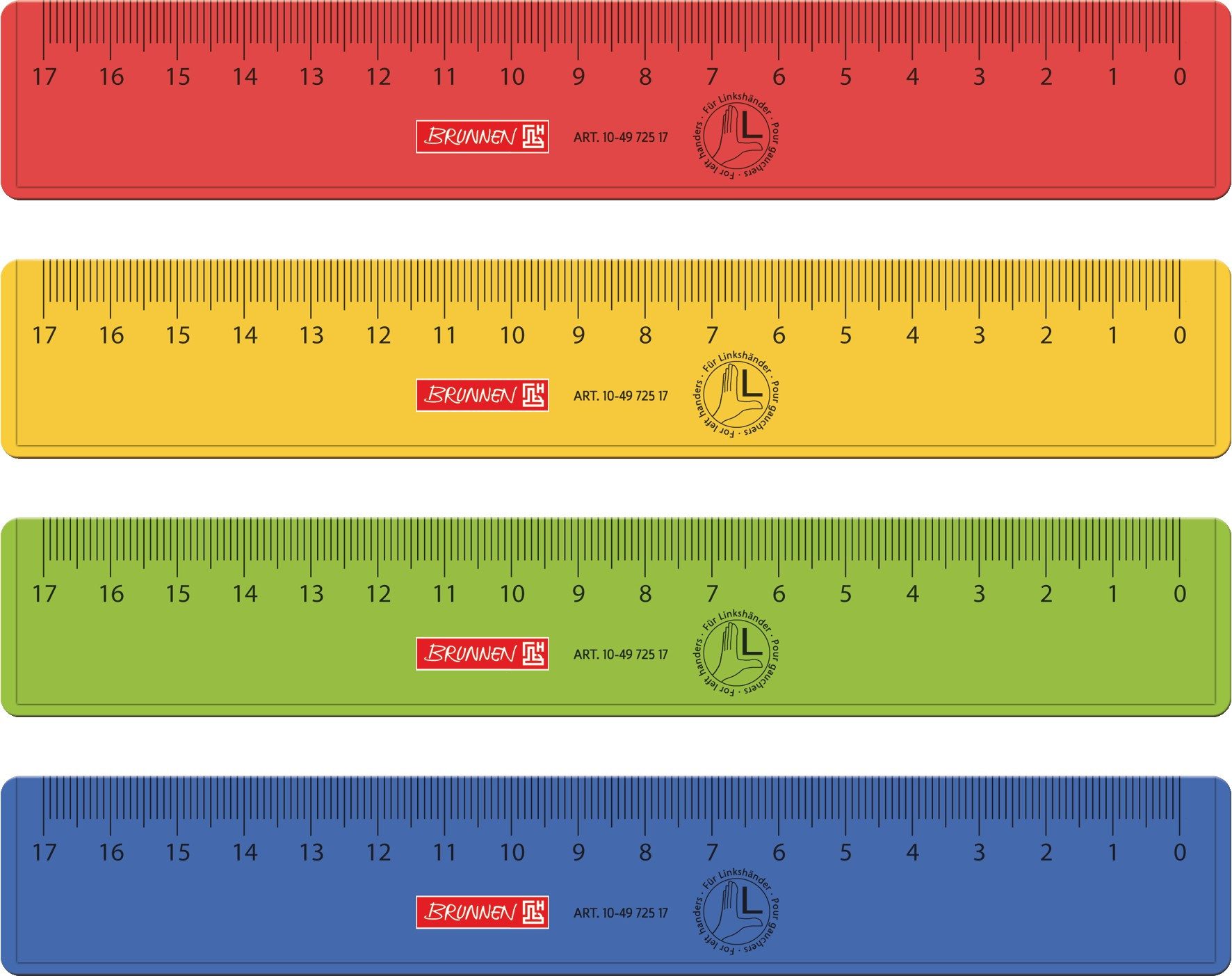 Baier Kindersitz Lineal Lineal für Linkshänder 17 cm in 4 Farben sortiert, für Linkshänder geeignet