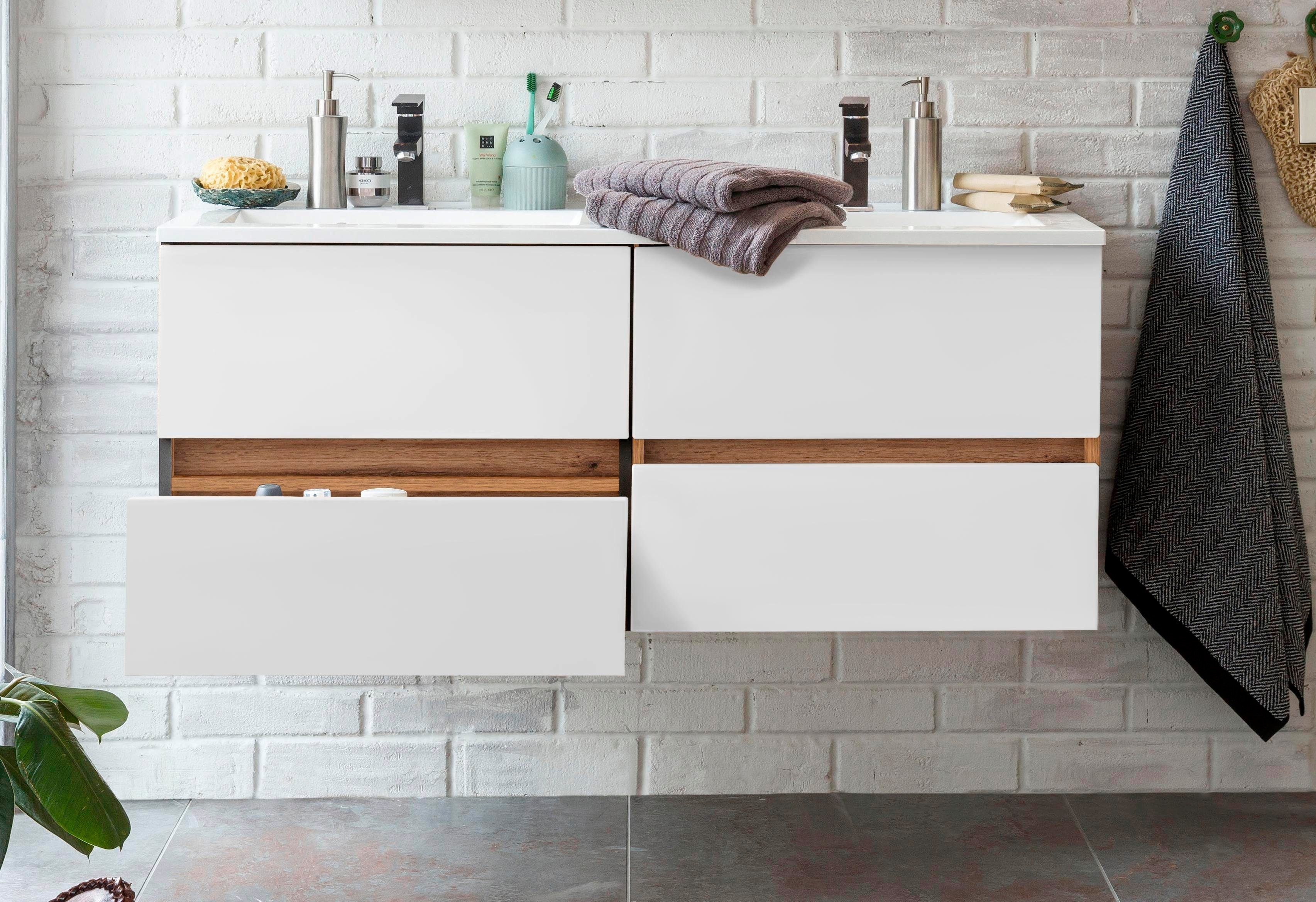 welltime Waschbeckenunterschrank Lucca Badmöbel, Waschtisch inkl. Waschbecken, Breite 120 cm