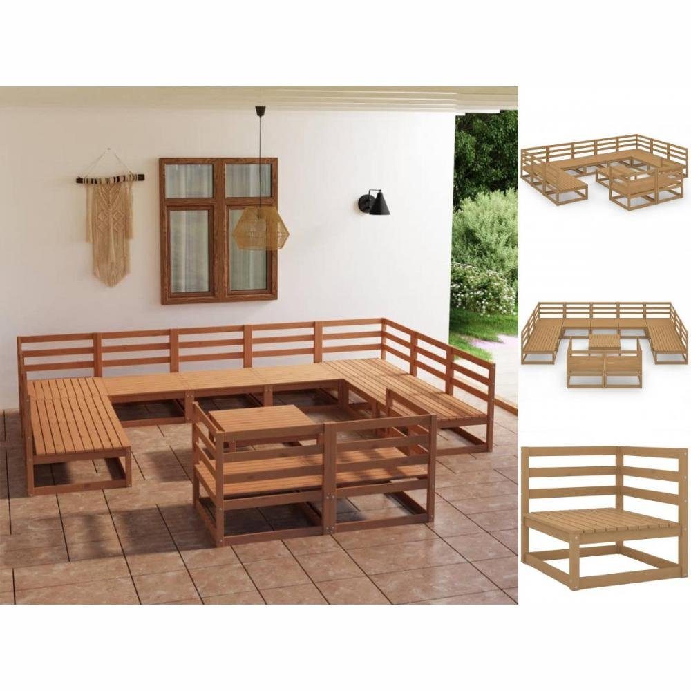 vidaXL Garten-Essgruppe 12-tlg Garten Honigbraun Loungem Lounge Holz Set Set Kiefer Massivholz Sitzgruppe
