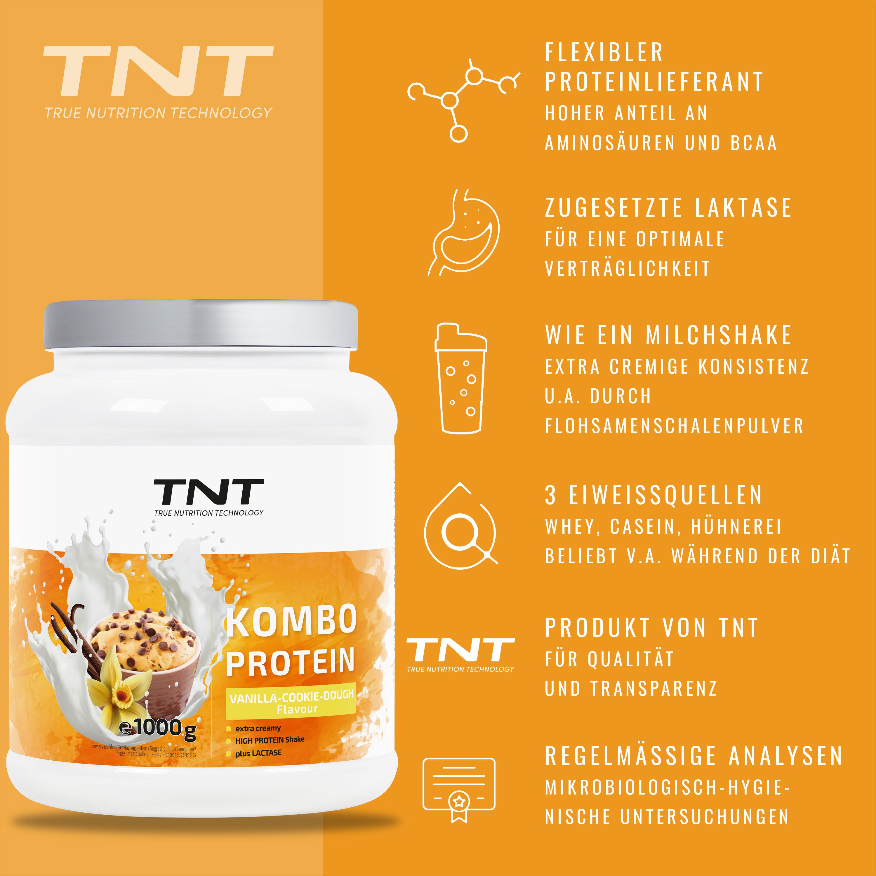 TNT (True Nutrition Technology) Kombo Protein - Extra cremige Konsistenz - mit Flohsamenschalenpulver Pulver
