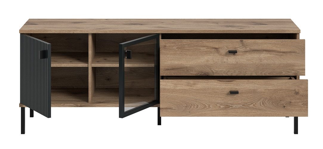 xonox.home Sideboard TV-Lowboard Chess, Nox Oak / schwarz ohne, TV-Möbel