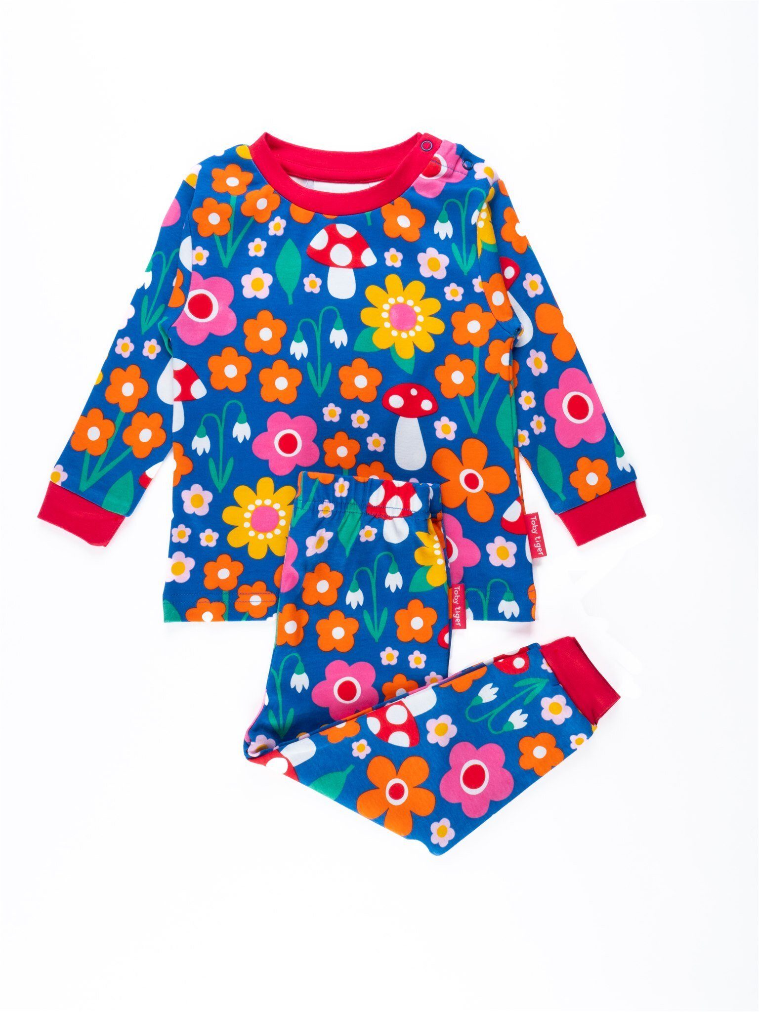 Toby Tiger Schlafanzug Schlafanzug mit Blumen Muster und Pilz Applikation