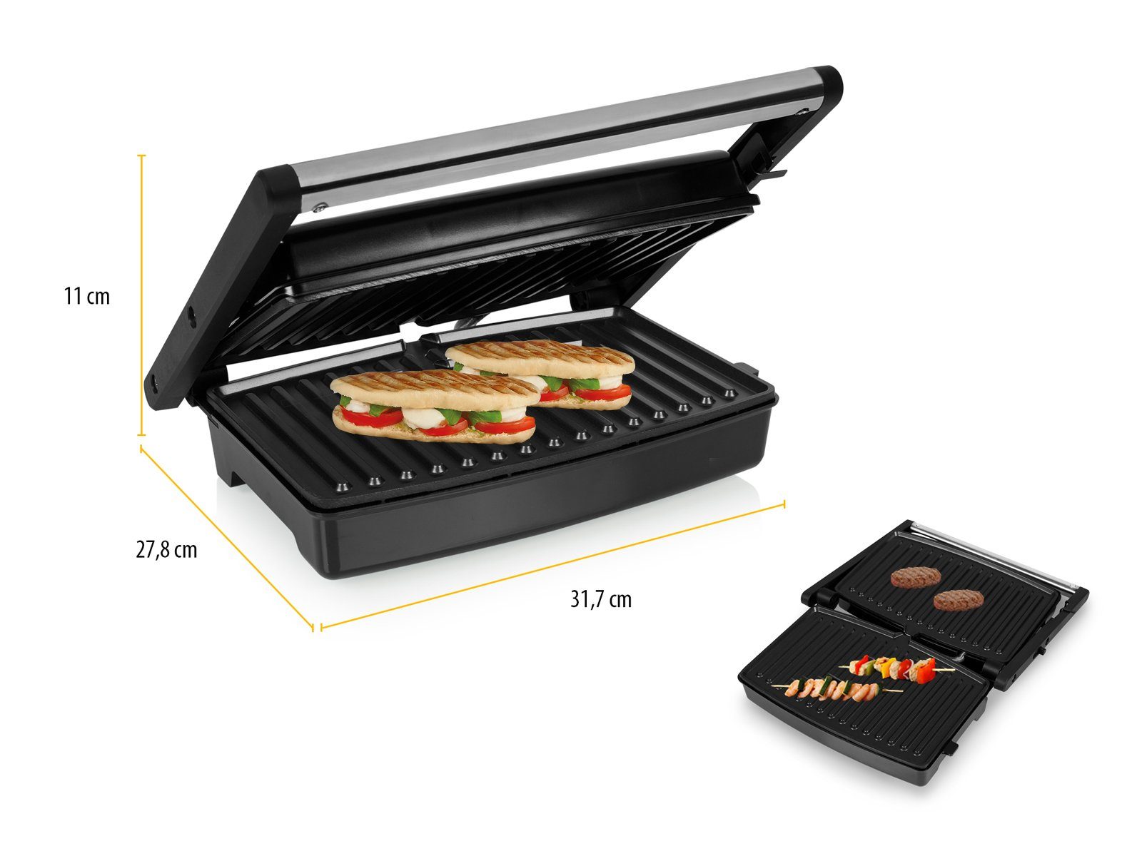 BBC Indoorgrill fat W, Tristar Low Elektro Multigrill Panini 27x18cm Snackmaker 1500 Kontaktgrill,