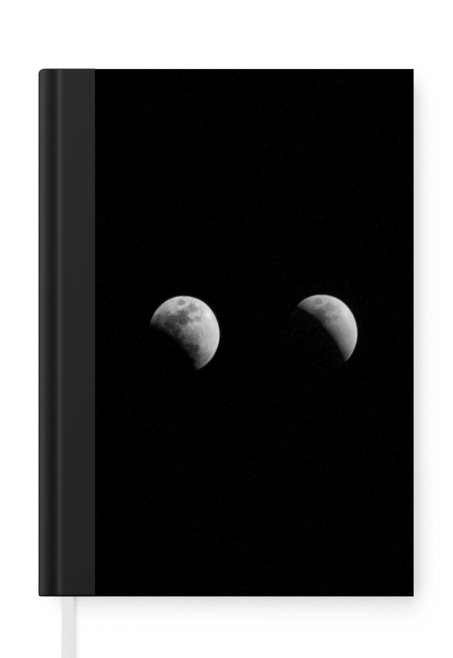 MuchoWow Notizbuch Schwarz - Weiß - Mond - Mondphase - Weltraum, Journal, Merkzettel, Tagebuch, Notizheft, A5, 98 Seiten, Haushaltsbuch