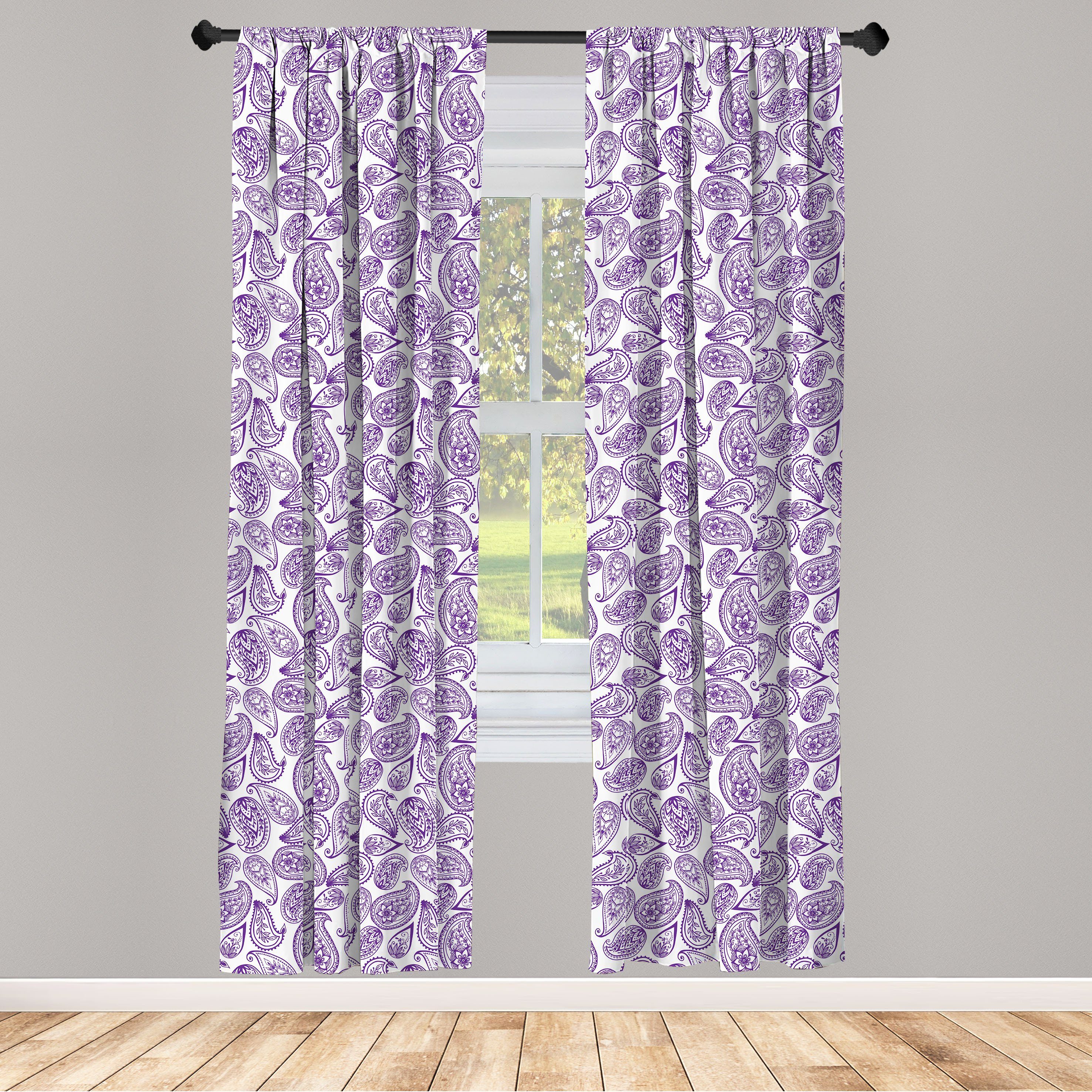 Gardine Vorhang für Wohnzimmer Schlafzimmer Dekor, Abakuhaus, Microfaser, Paisley Eastern Inspired Blätter | Fertiggardinen