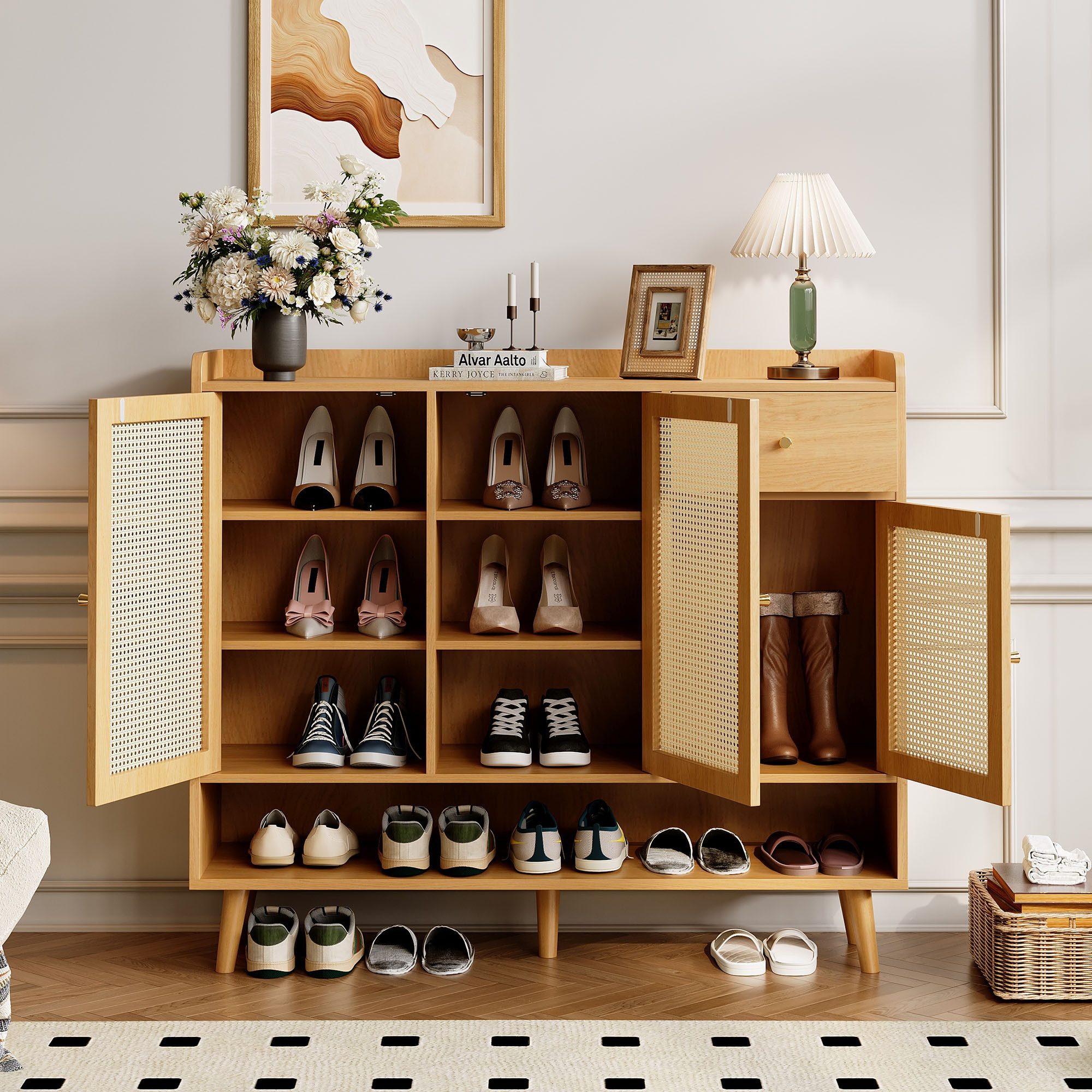 IDEASY Schuhschrank Rattan-Schuhschrank Flur 3 Türen,Schublade,5 günstig online kaufen