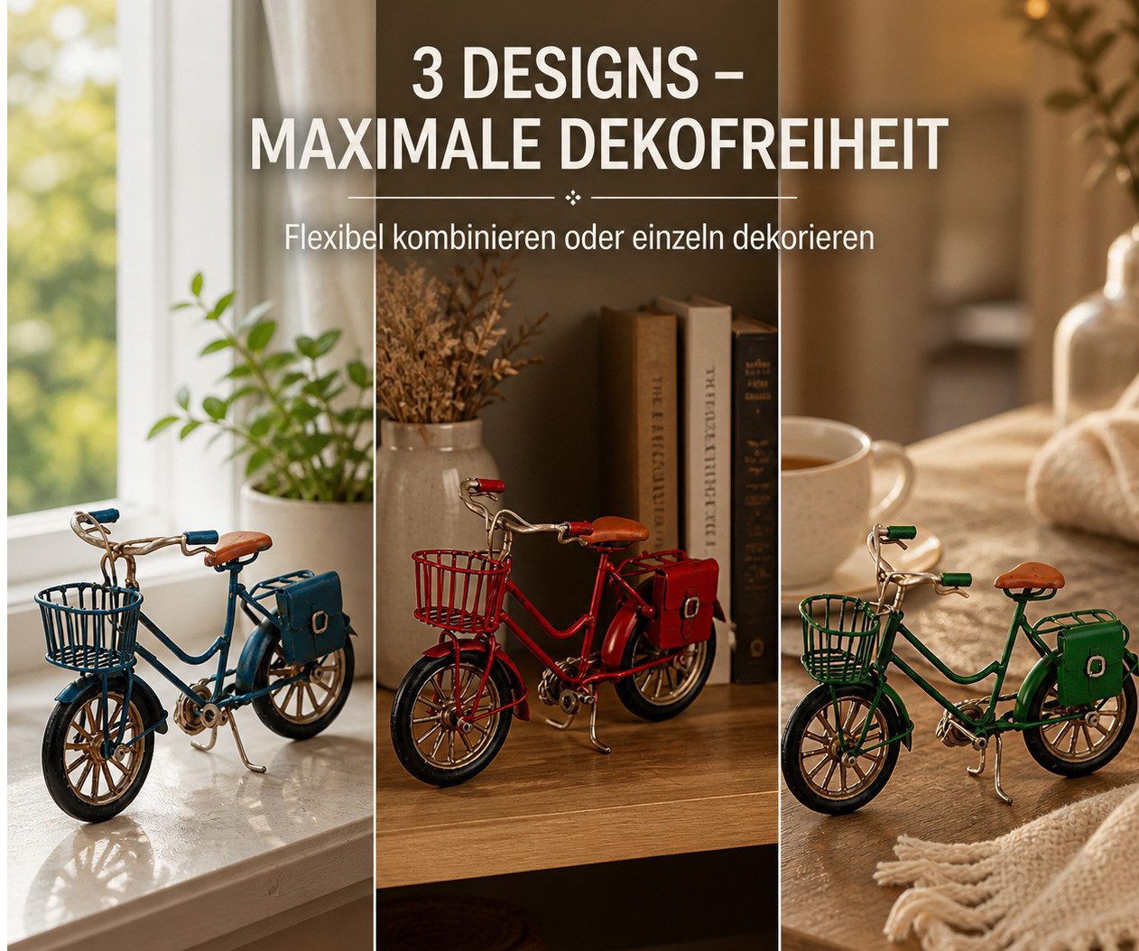 formano Sammelfigur 3er Set Mini Deko Fahrrad Metall Vintage handgefertigt Geldgeschenk