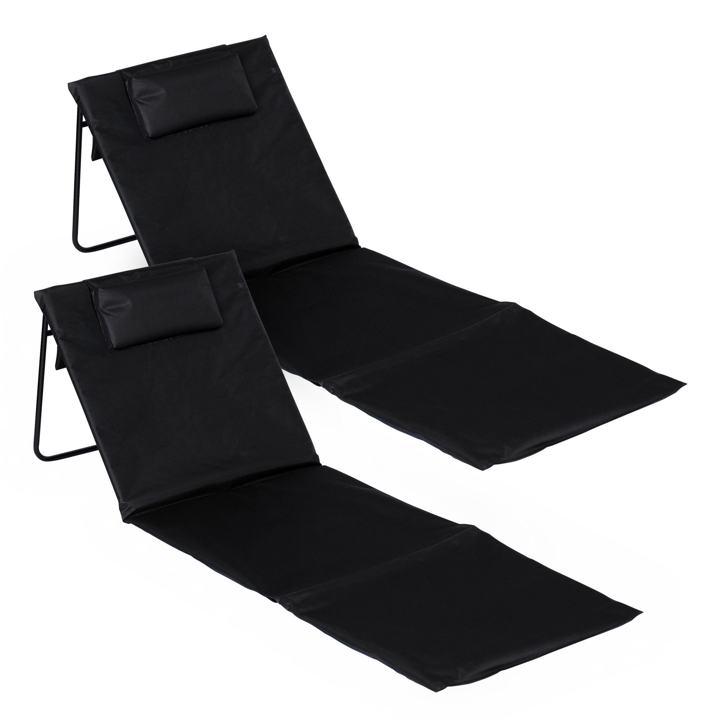 Spetebo Gartenliege Strandmatte 2er Set klappbar mit verstellbarer Rückenlehne, Anzahl, 1 St., Stück, Integriertes Kopfkissen