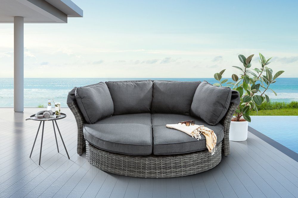 riess-ambiente Loungebett SEATTLE 195cm grau - Polyrattan, Aluminium, Sonnendach, inkl. Kissen, Einzelartikel 1 Teile, Drehbare Sonneninsel - ideal für Garten, Balkon, Terrasse oder Outdoor