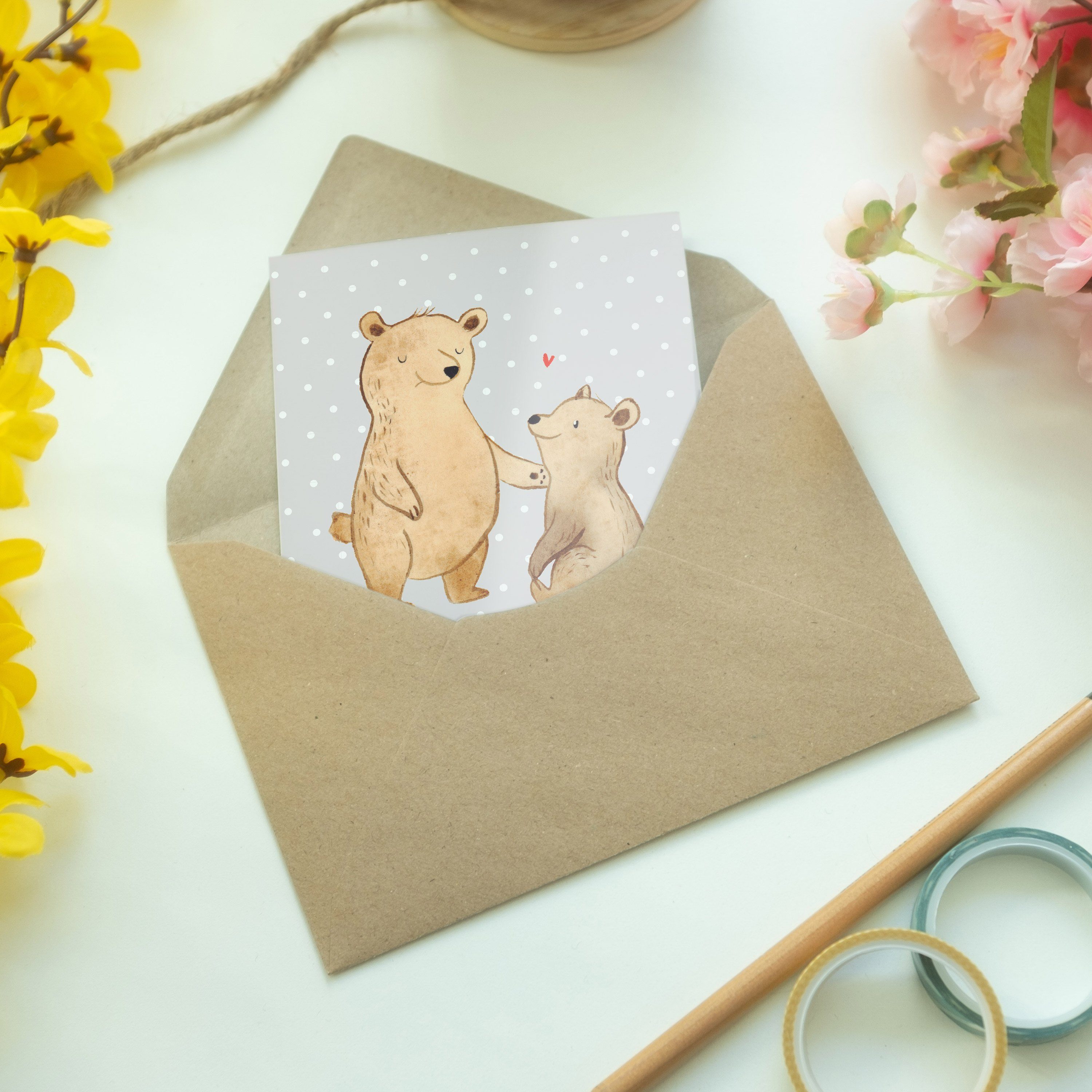 Grußkarte Panda Geschenk, Grau - Mrs. & Großer Bären Mr. - Bär Pastell Glückwunschkarte, Bruder