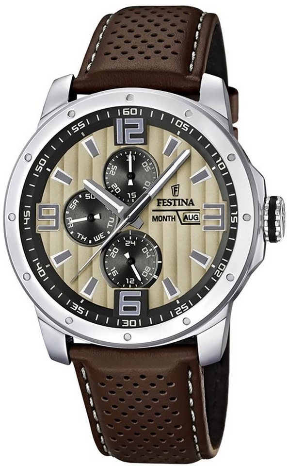 Festina Multifunktionsuhr Festina Herren Uhr F16585/6 Leder, Herren  Armbanduhr rund, Lederarmband dunkelbraun