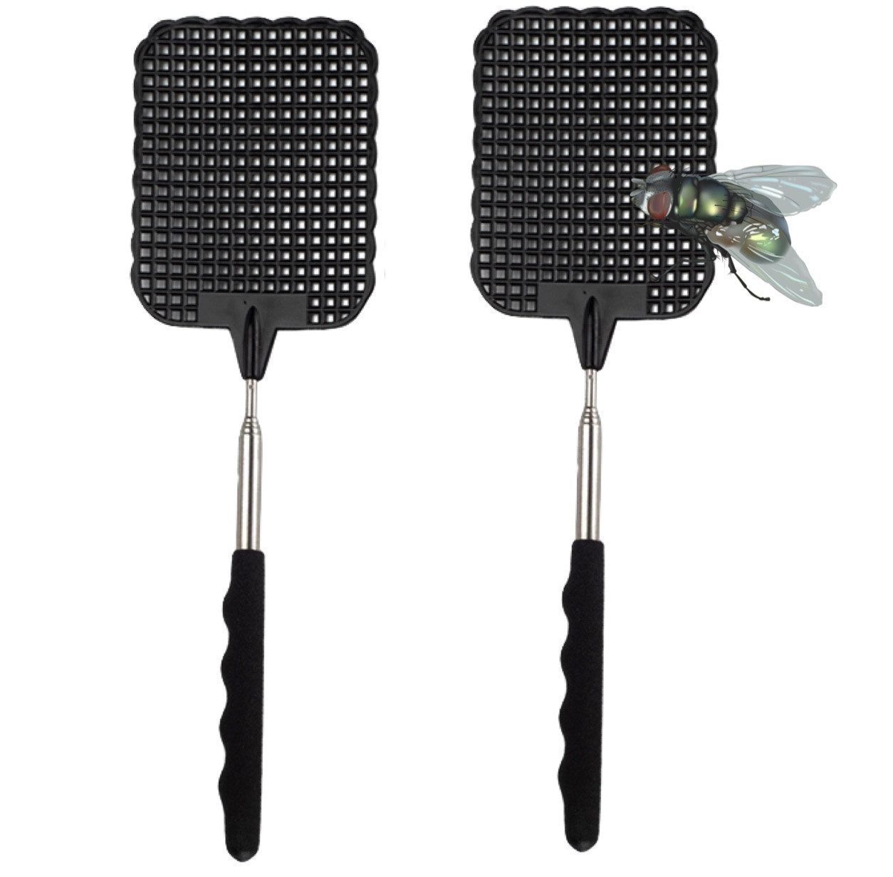 Gartiva® Fliegenklatsche 2er XXL Fliegenklatsche Set - ausziehbar - Teleskop Klatsche, ausziehbar von 27cm bis 73cm