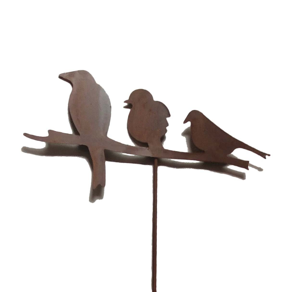 UNUS GARDEN Gartenstecker Metallstecker 3 Vögel Rostoptik Gartendeko für Beet und Kübel (1-St)