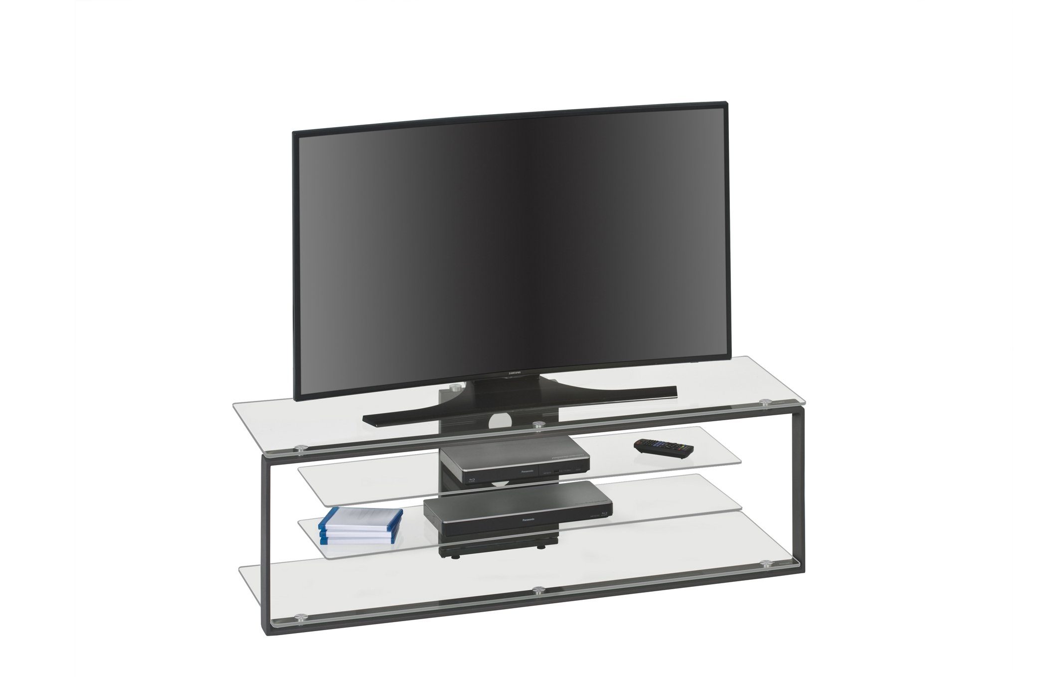 möbelando TV-Rack 1613 (BxHxT: 130x42x40 cm), aus Metall / ESG-Sicherheitsglas in Metall anthrazit - Klarglas