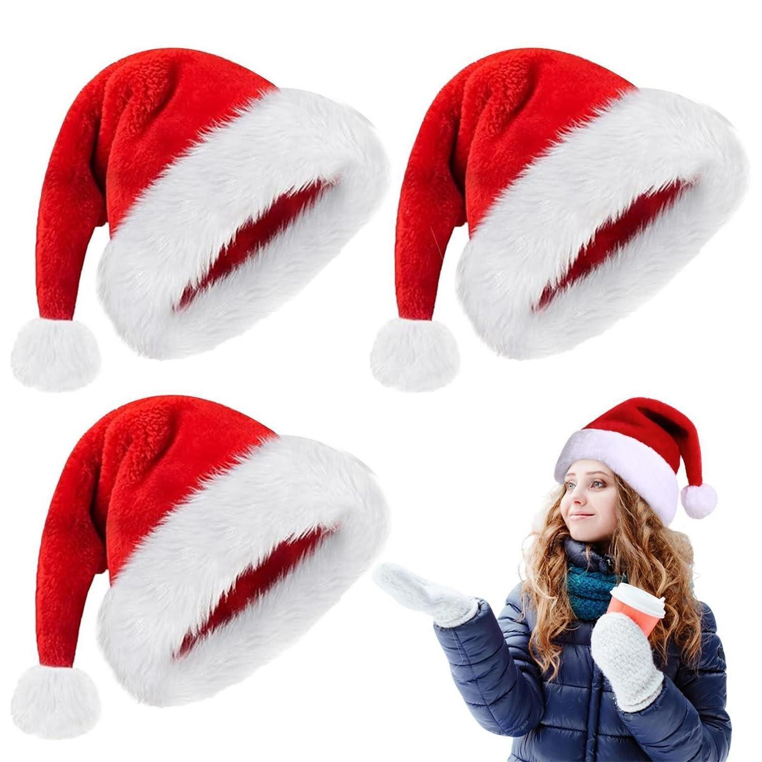 LuxusKollektion Kostüm Weihnachtsmütze 3er Set Plüsch rot weiß