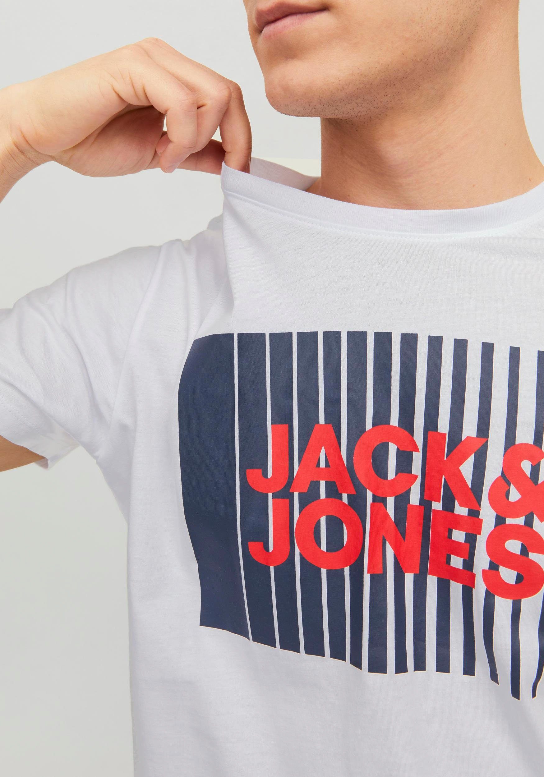 Jack & Jones Rundhalsshirt JJECORP NOOS TEE PLAY SS LOGO White O-NECK