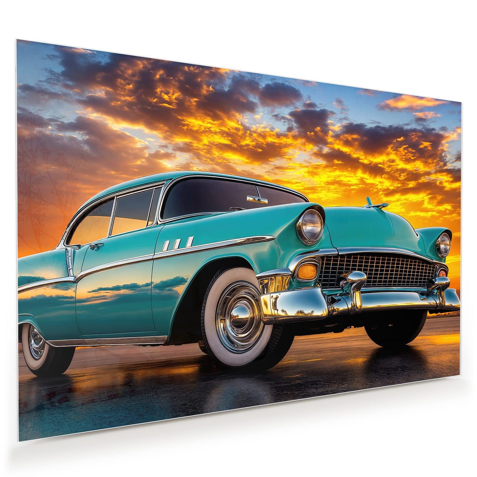 Primedeco Glasbild Wandbild Retro Oldtimer mit Aufhängung, Fahrzeuge (21 verschiedene Größen, 1 St), Elegante Aufhängung