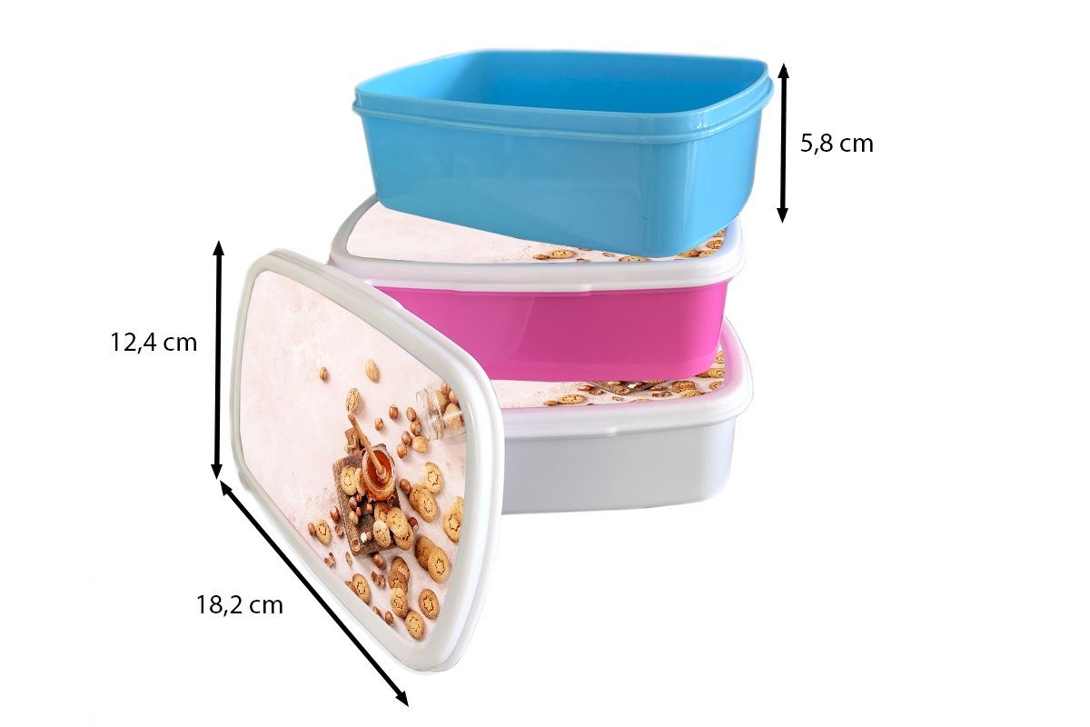 Lunchbox Kunststoff, Kinder Erwachsene, und Brotbox - - Küche, Jungs MuchoWow Nüsse (2-tlg), für weiß und Brotdose, Kekse Mädchen - Honig für