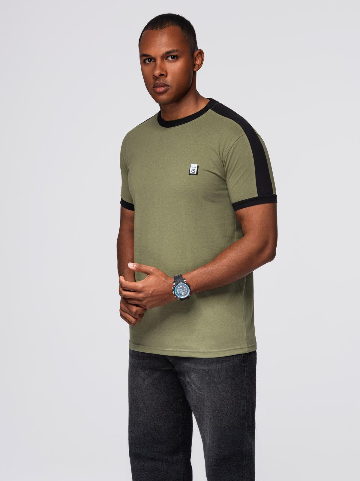 OMBRE T-Shirt Herren-T-Shirt aus Baumwolle mit kontrastierenden Einsätzen