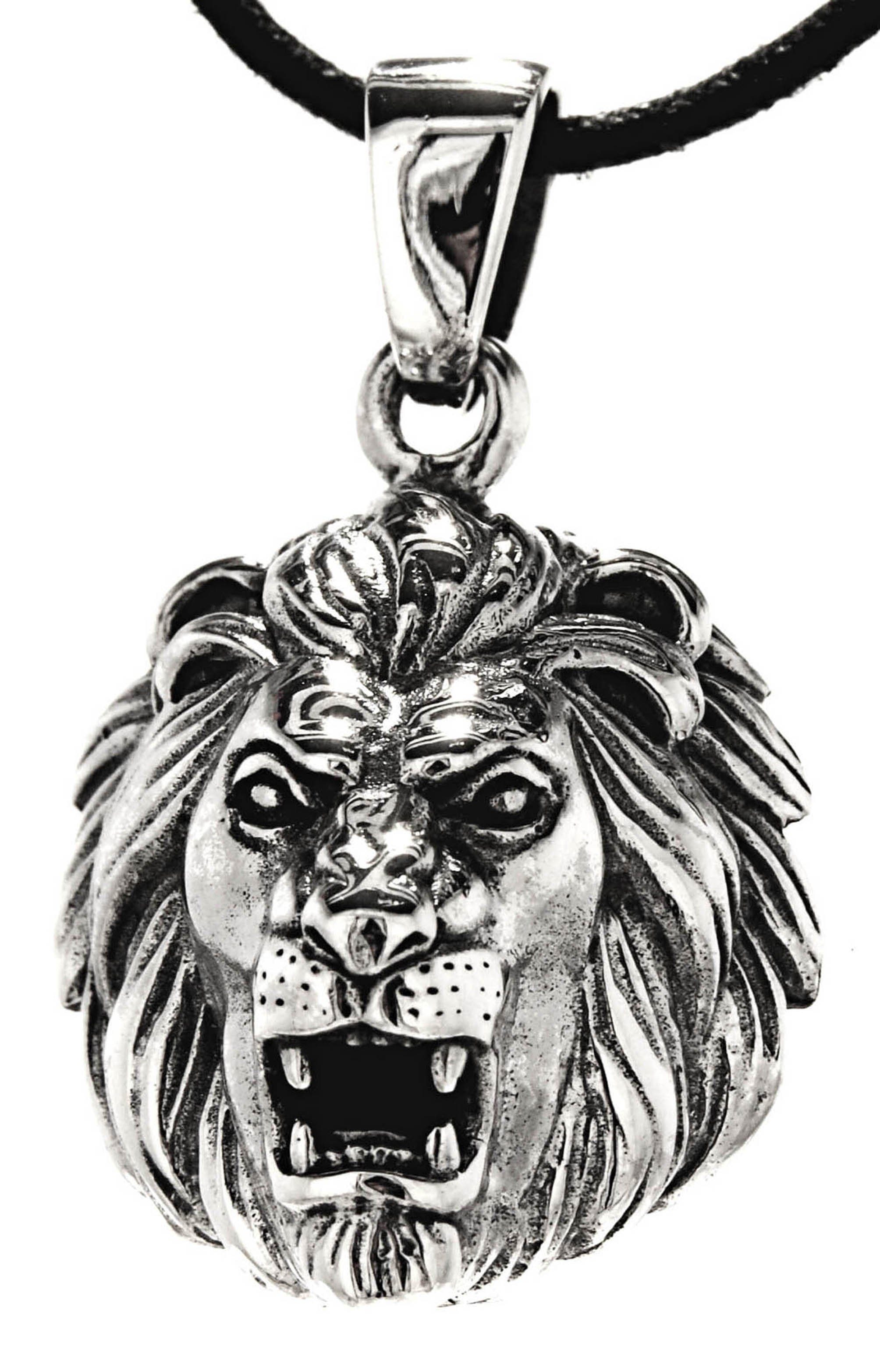 Leather Silber Löwe Löwen 925 Kopf Schädel Anhänger Löwenkopf of Lion King Kettenanhänger Kiss