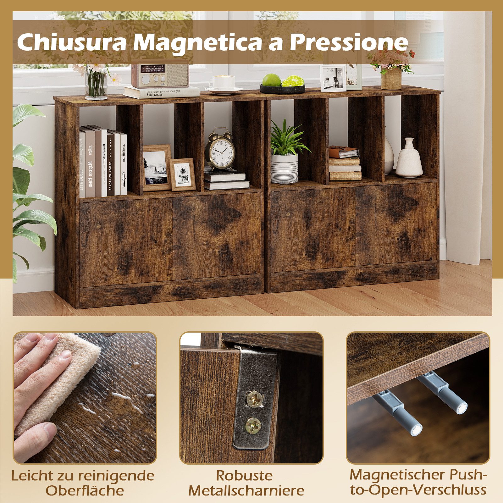 COSTWAY Bücherregal Standregal Würfelregal mit 3 Fächern & Tür, Holz 70x30x70cm – Bild 5 von 5