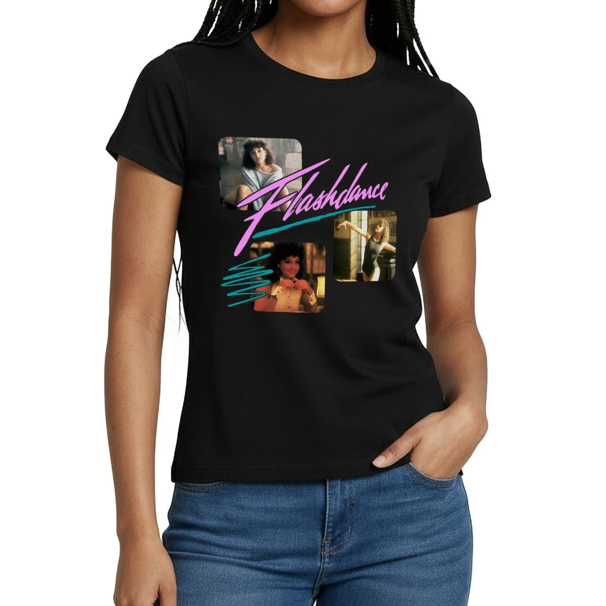 Spreadshirt T-Shirt Flashdance 80er-Design Mit Alex Owens Frauen T-Shirt (1-tlg) Slim Fit, fällt klein aus