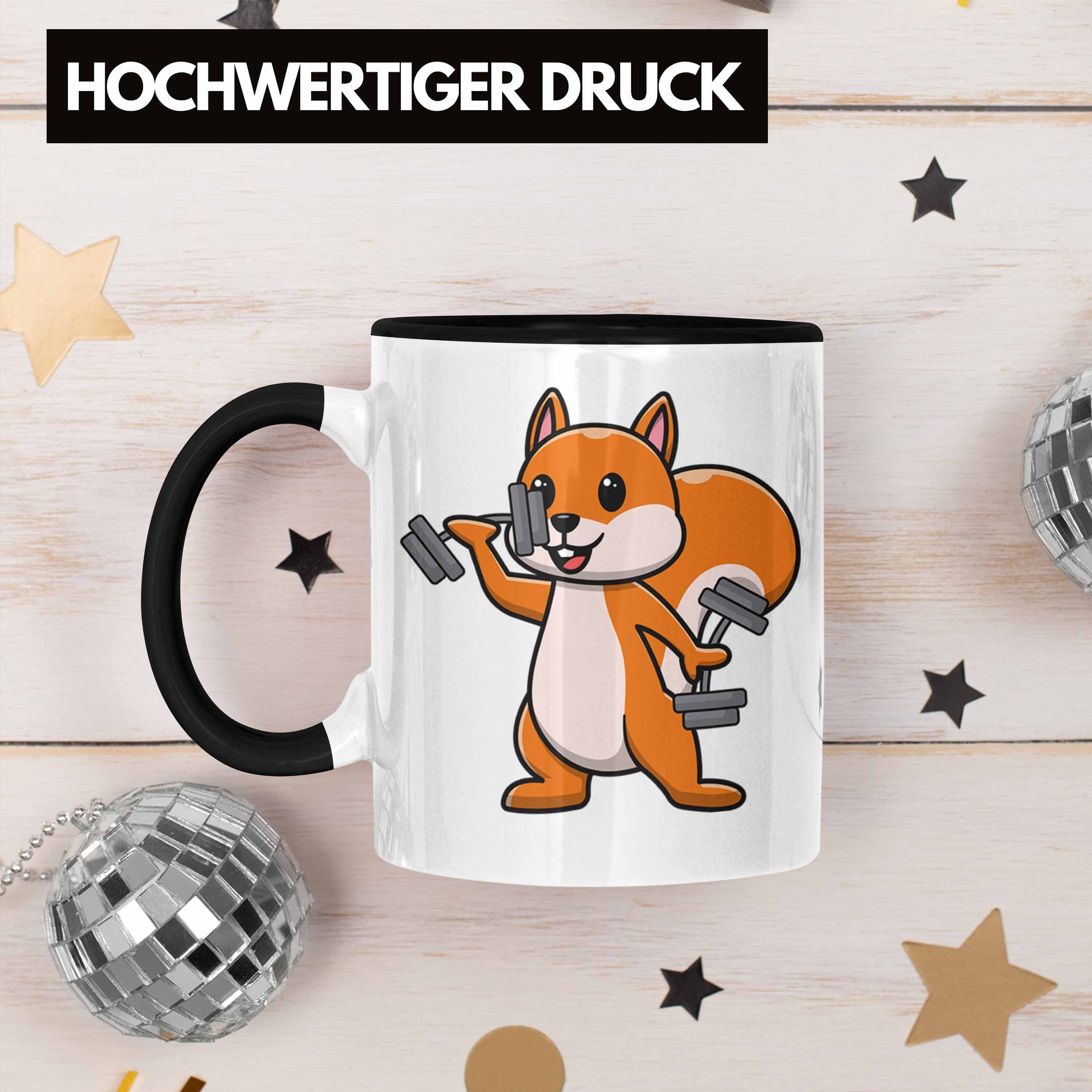 Trendation Tasse Lustige Lustig Schwarz Geschenkidee Gym Eichhörnchen - Trendation für Tasse Liebhaber Geschenk Eichhörnchen Grafik Tasse