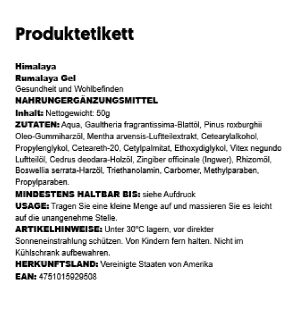 Himalaya Herbals Körpergel HIMALAYA Rumalaya Gel Kräutergel 50g, Mit ausgewählten pflanzlichen Extrakten