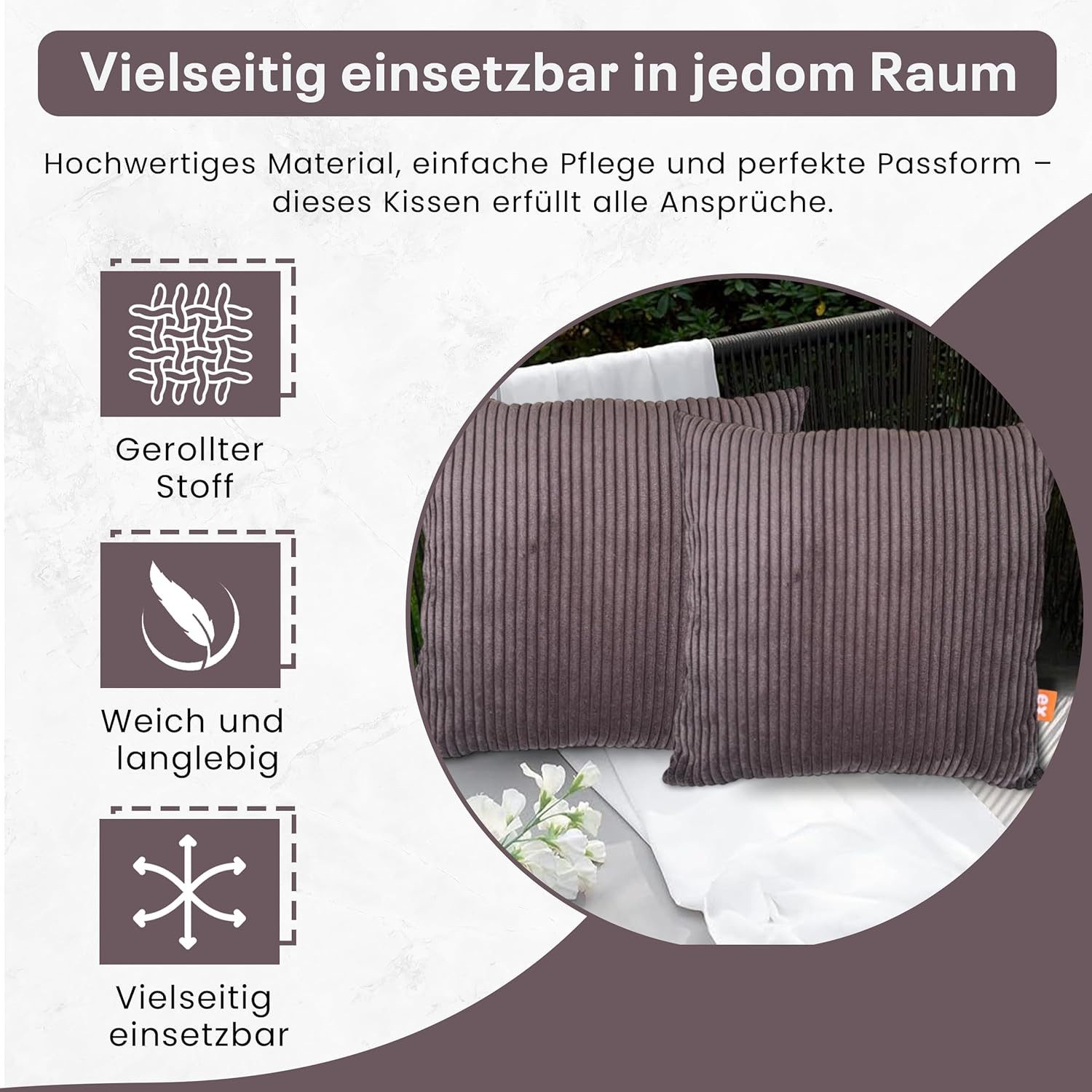 Best for Home Dekokissen Weiches Cord-Kissen – Stilvoll & Bequem, Organische Baumwolle