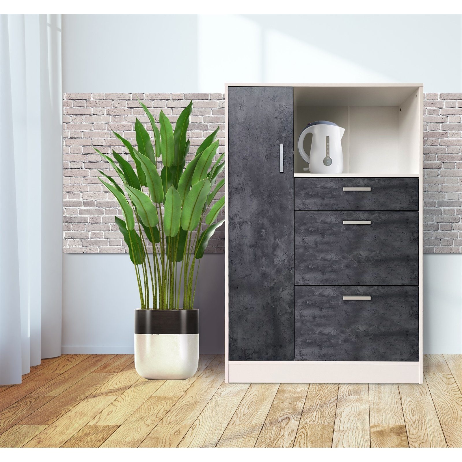HTI-Living Hochschrank Küchenschrank Weiß-Beton Blanca L günstig online kaufen