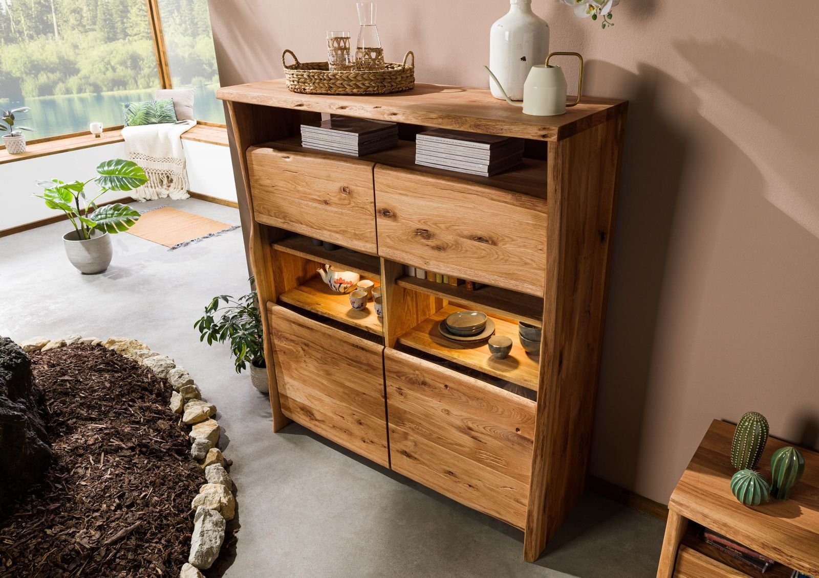 Massivmoebel24 Highboard PURE OAK (Massivholz), Highboard Wildeiche 131x45x147 natur geölt PURE OAK #105
