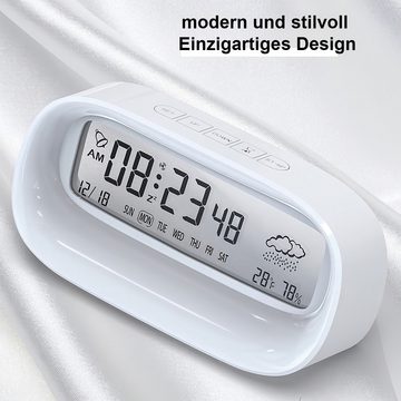 Novzep Wecker Multifunktionaler Wecker – mit Temperatur Luftfeuchtigkeitsanzeige, Kalender, Schlummer- und Countdown, transparentes LED-Display