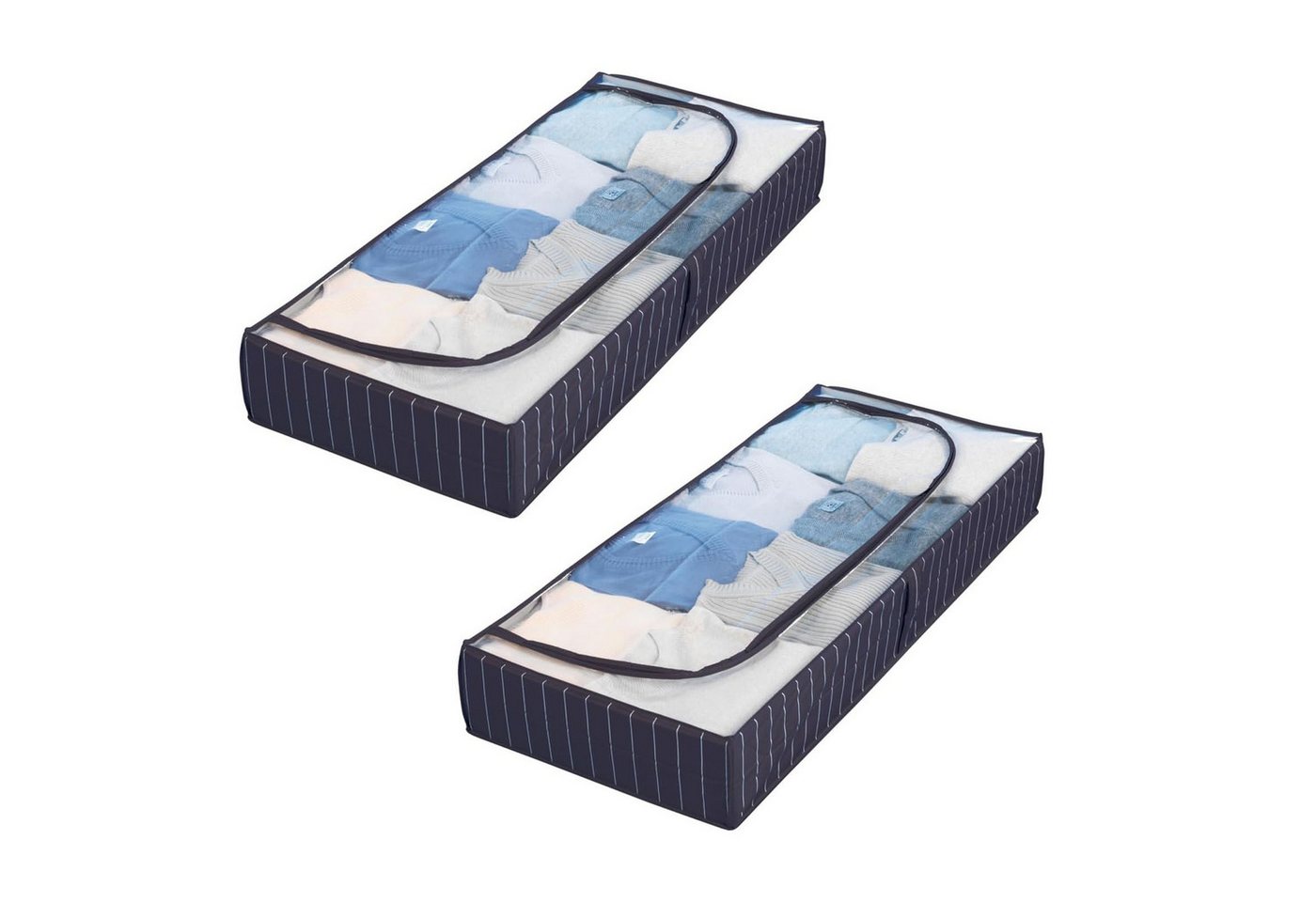 WENKO Unterbettkommode Unterbett-Aufbewahrungstasche Kommode Aufbewahrung (2 St), mit Sichtfenster Blau 105 x 15 x 45 cm