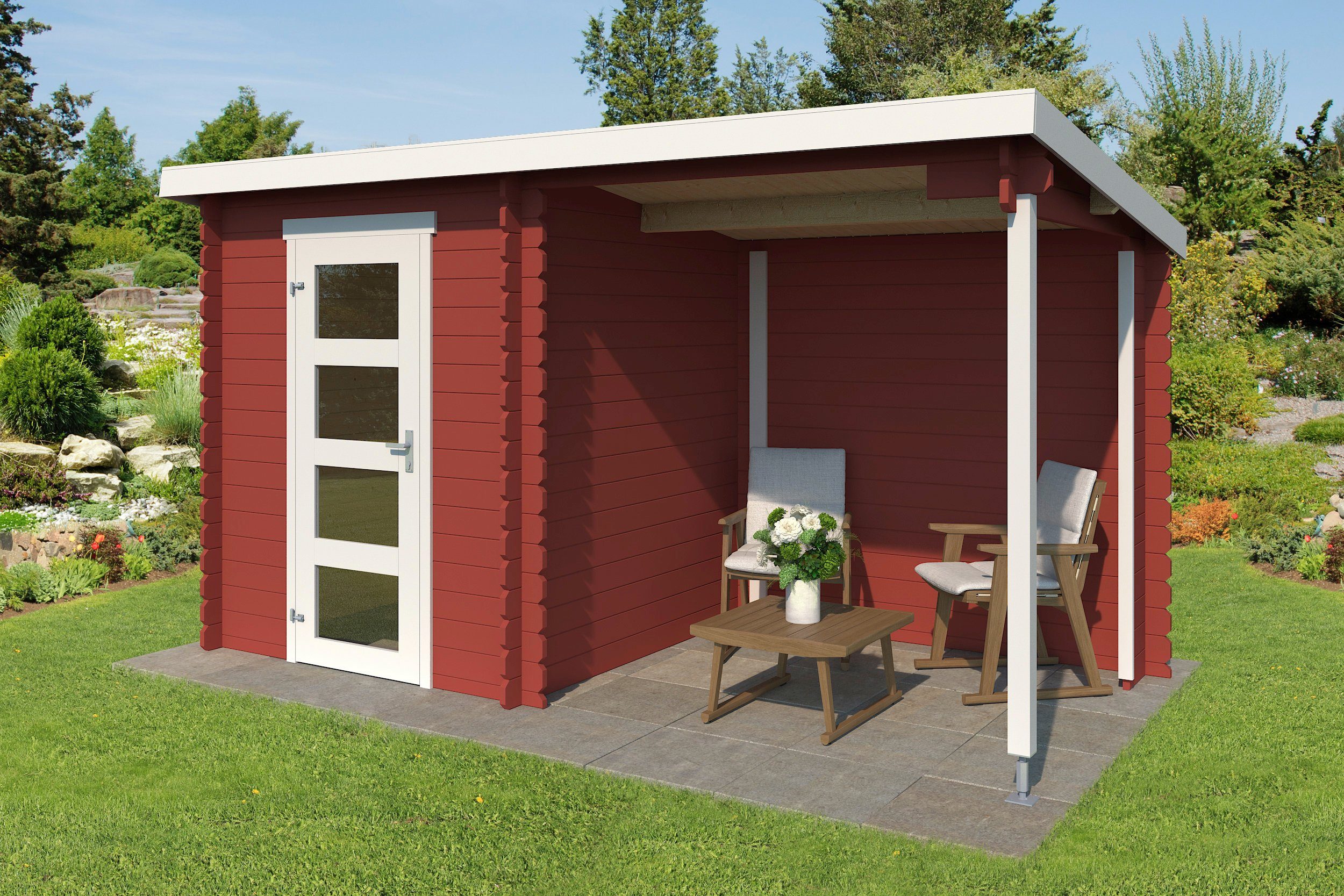 LASITA MAJA Gartenhaus Jelle 175 Plus, BxT: 390x195 cm, Blockbohlenhaus 28mm mit Anbau
