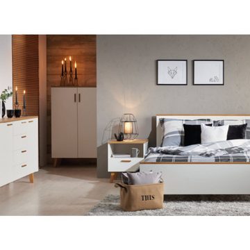 Konsimo Bettgestell FRISK Rahmenbett zu Schlafzimmer 90x200 Einzelbett, Skandinavischer Stil, 6 Fuße, Eichenholzbeine 14 cm