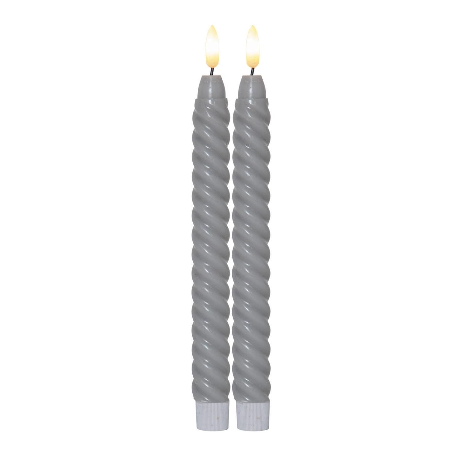 LED-Kerze LED Stabkerzen Tafelkerzen Echtwachs flackernd H: 25cm Timer grau 2St