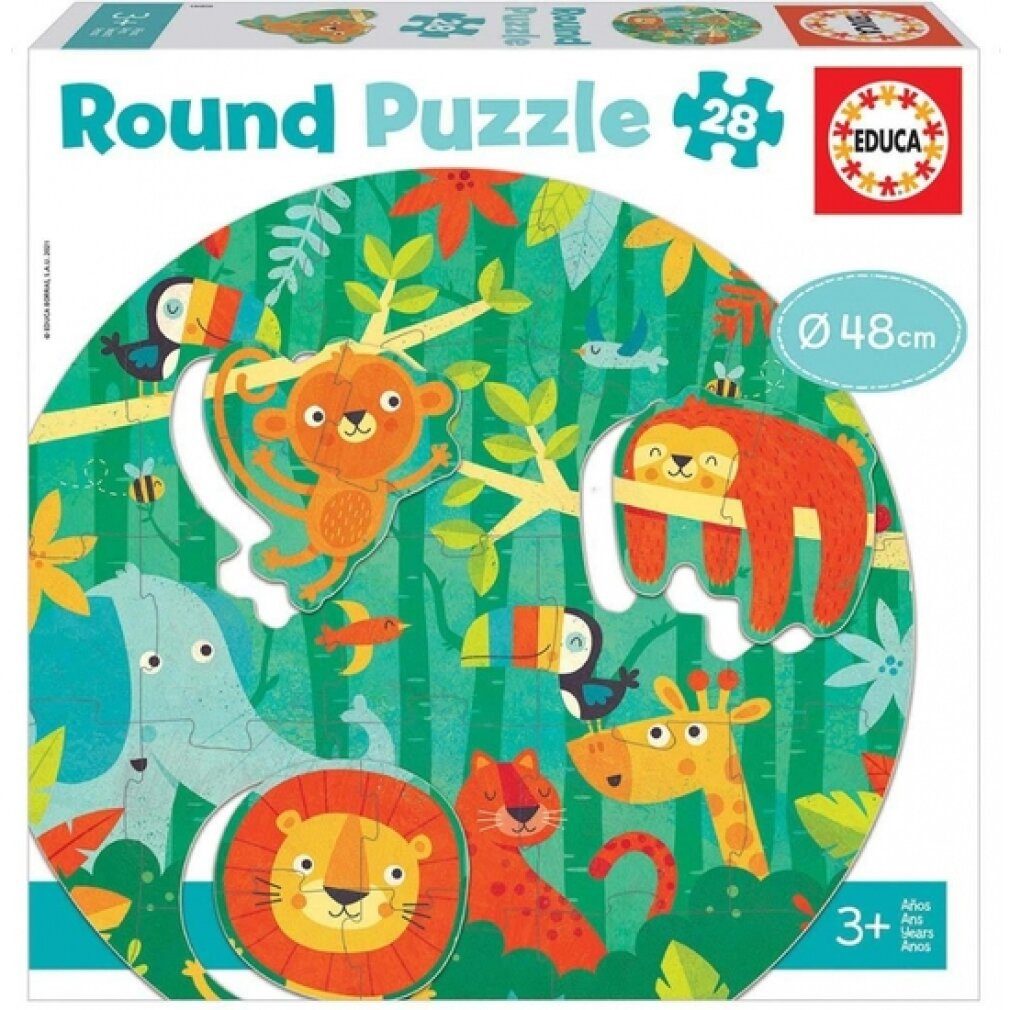 Educa Puzzle, Dschungel, 28 Teile Rund-Puzzle für Kinder ab 3 Jahren, Tierpuzzle, Puzzleteile