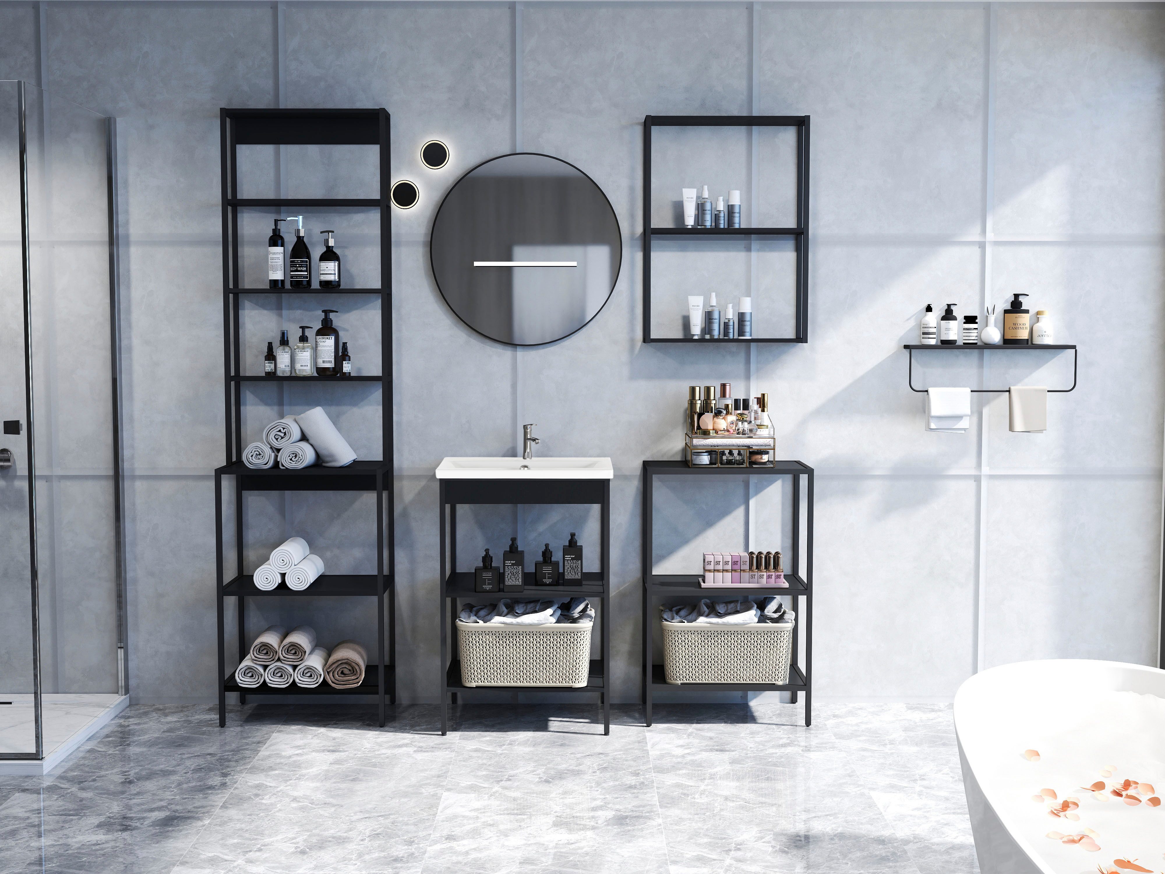 welltime Badregal Lodi, 1-tlg., Hochregal mit Metallrahmen, 6 Böden - (B/T/H) 51/30/190 cm