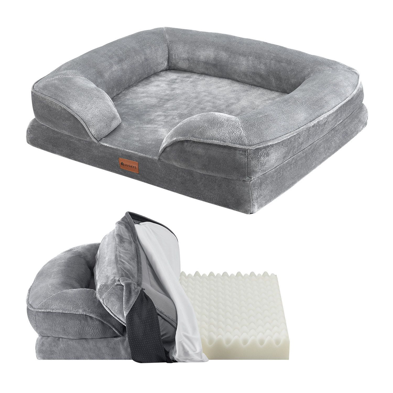 Juskys Tierbett Sheena, Stoff, Flanell (100 % Polyester), orthopädisch, waschbar und rutschfest, gepolsterter Rand von Juskys