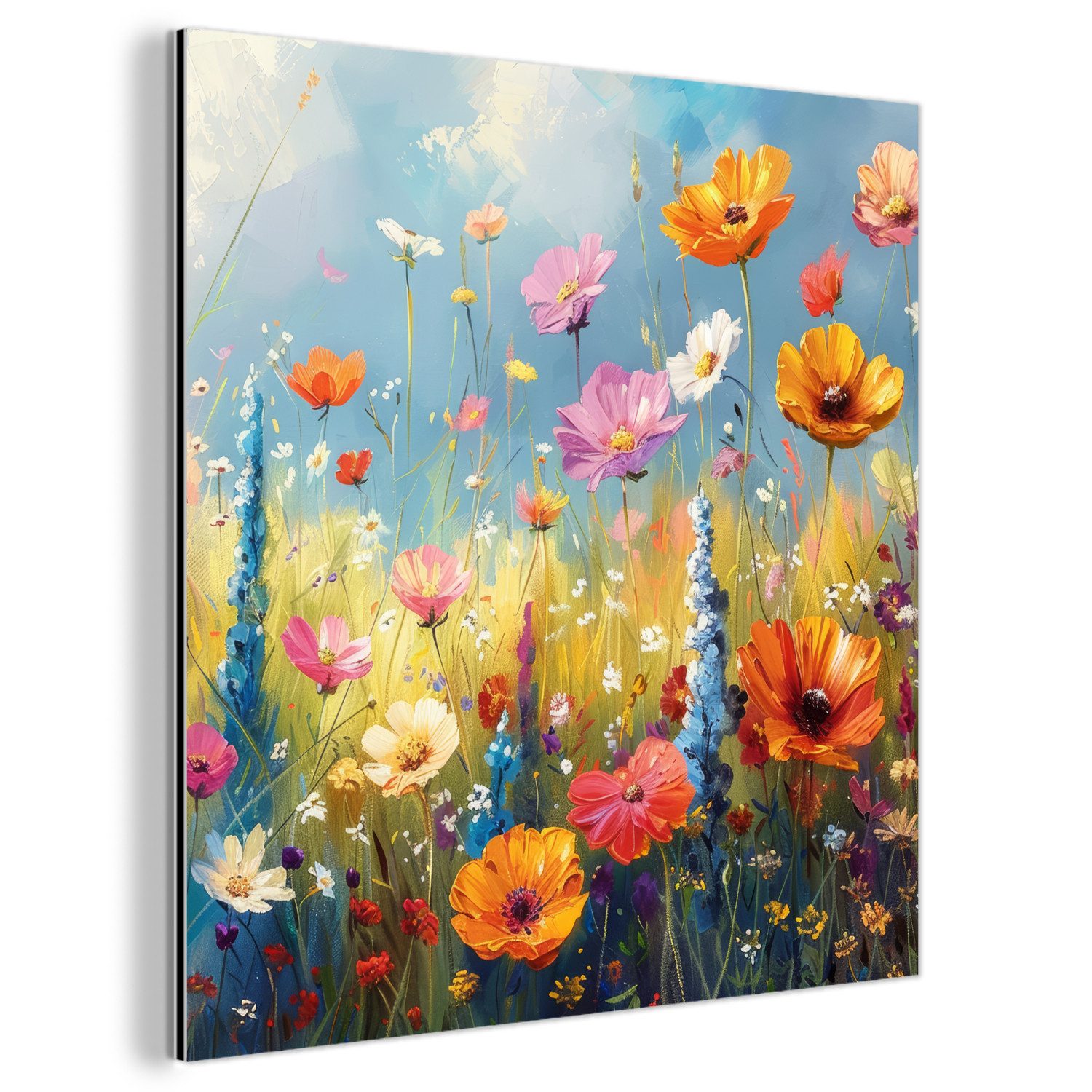 MuchoWow Metallbild Blumen - Natur - Botanik - Kunst, Inkl. Aufhängung, Alu-Dibond-Druck, Wandbild aus Metall, Aluminium deko, 20x20 cm