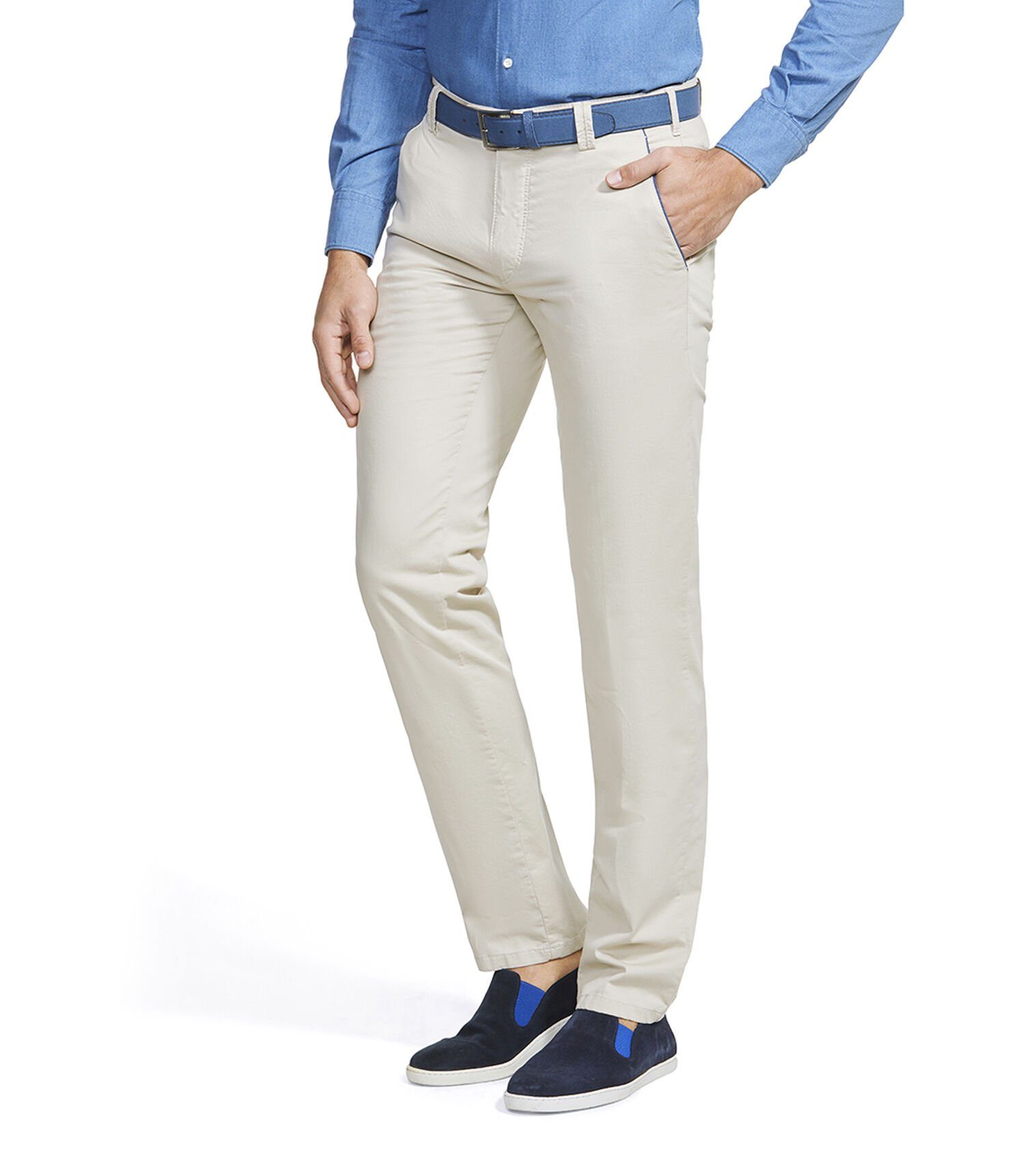 MEYER Regular-fit-Jeans Pima Cotton Chino Modell NEW YORK mit Sicherheitstasche im linken Taschenbeutel beige