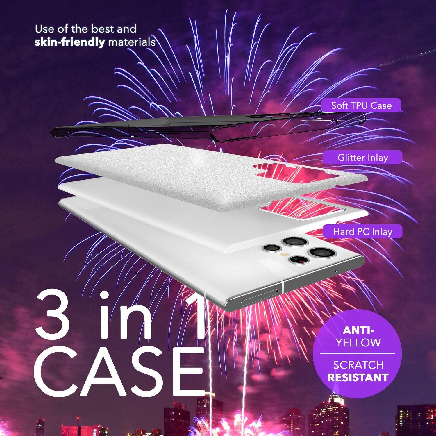 Nalia Smartphone-Hülle Samsung Galaxy S24 Ultra 17,3 cm (6,8 Zoll), Glitzer Silikon Hülle / Glänzender Hybrid Schutz / Stoßfest & Robust – Bild 3 von 5