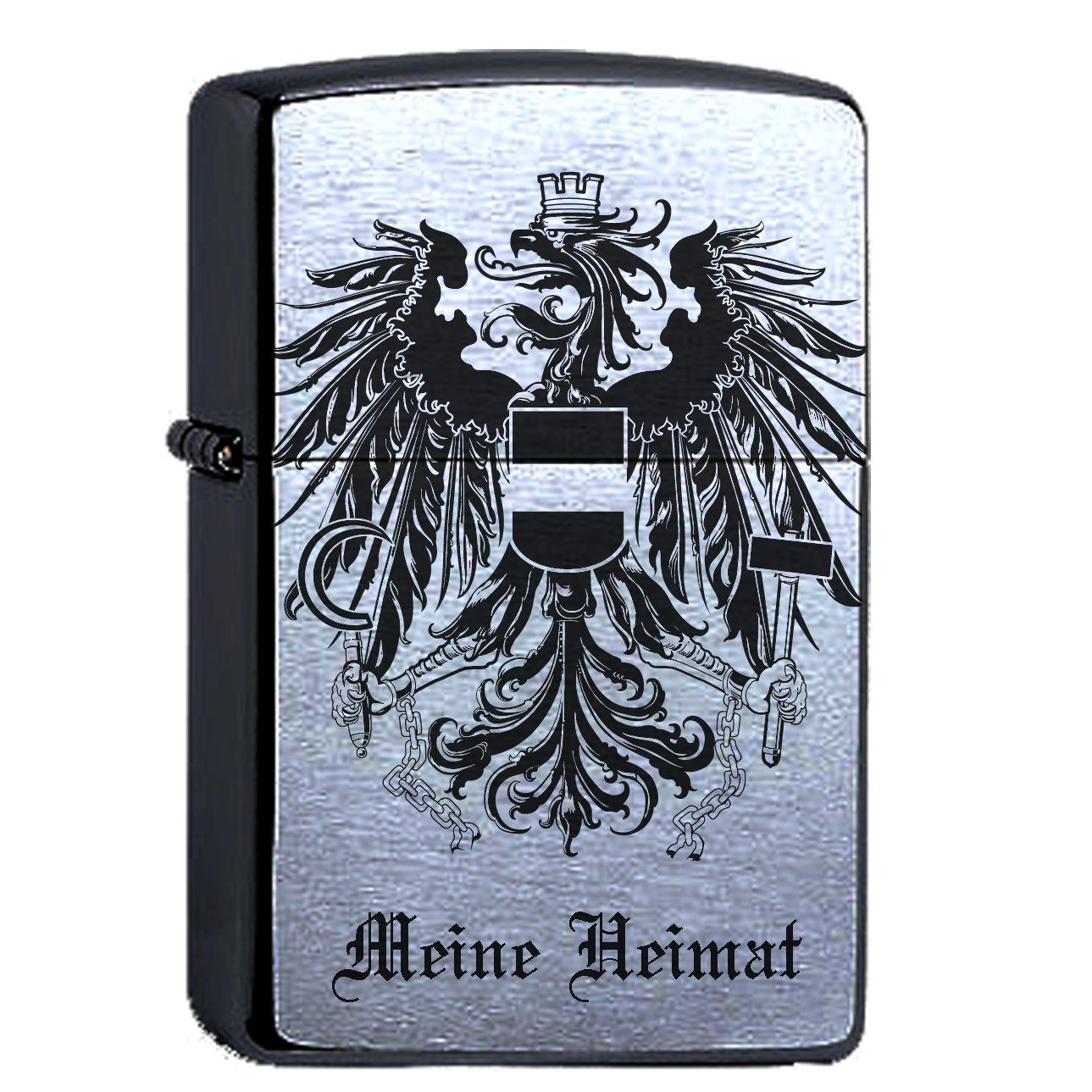 Feuerzeuge Zippo Feuerzeug mit Gravur Österreich Wappen Chrome Brushed Austria