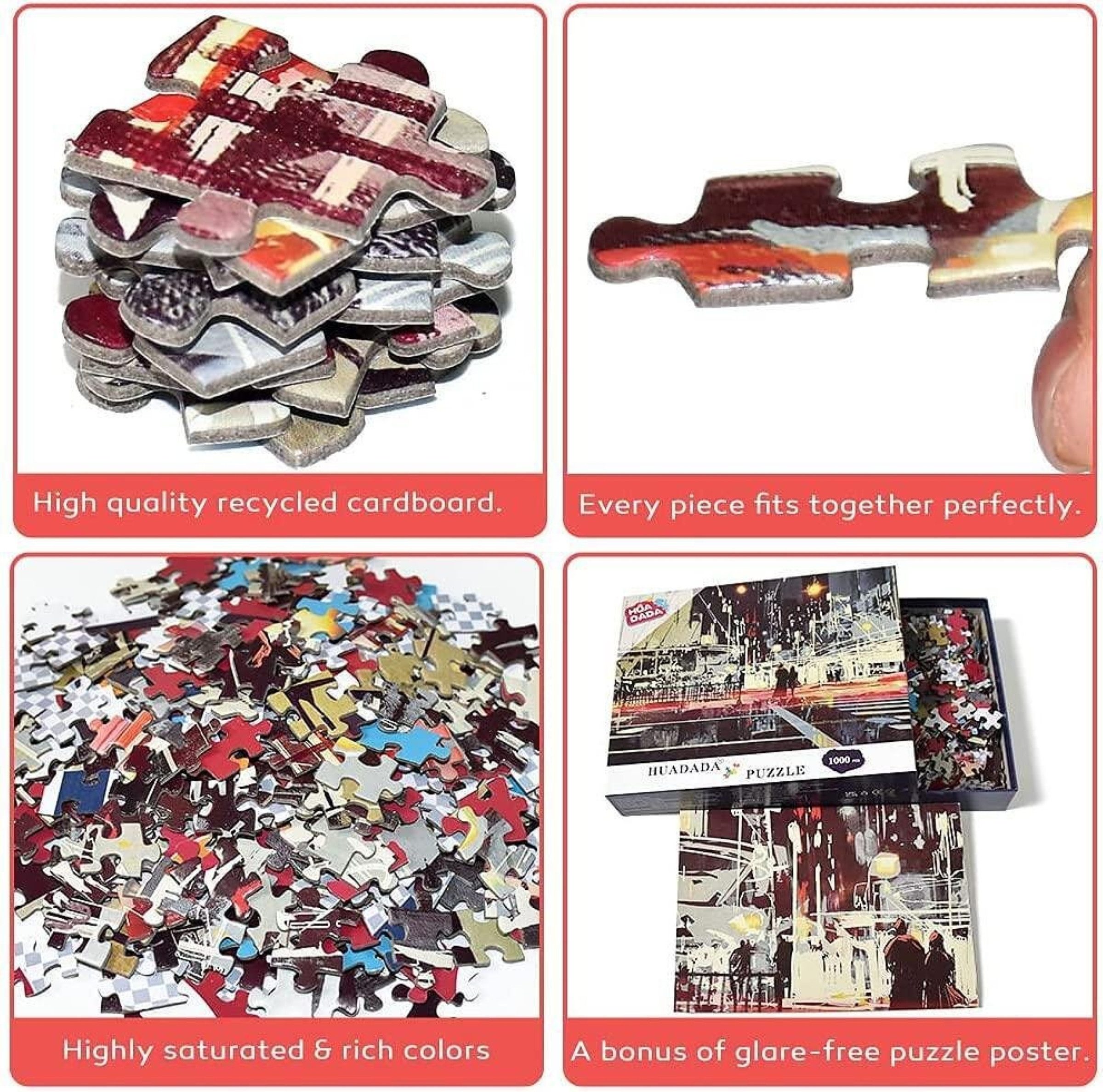 Huadada Puzzle 1000 Teile Puzzle für Erwachsene & Kinder 14+ mit Poster 70x50 cm, 1000 Puzzleteile, Hochwertiger Karton, dicke stabile Teile, geistige Förderung